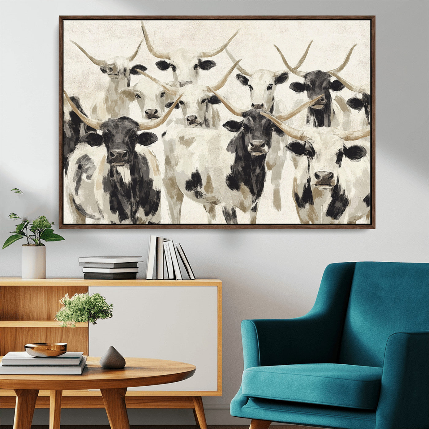 MGV-FC-36X24 - Longhorn Texas Cow Drawing Abstract Wall Art Canvas Print for Farmhouse Decor, Texas Bull Printing