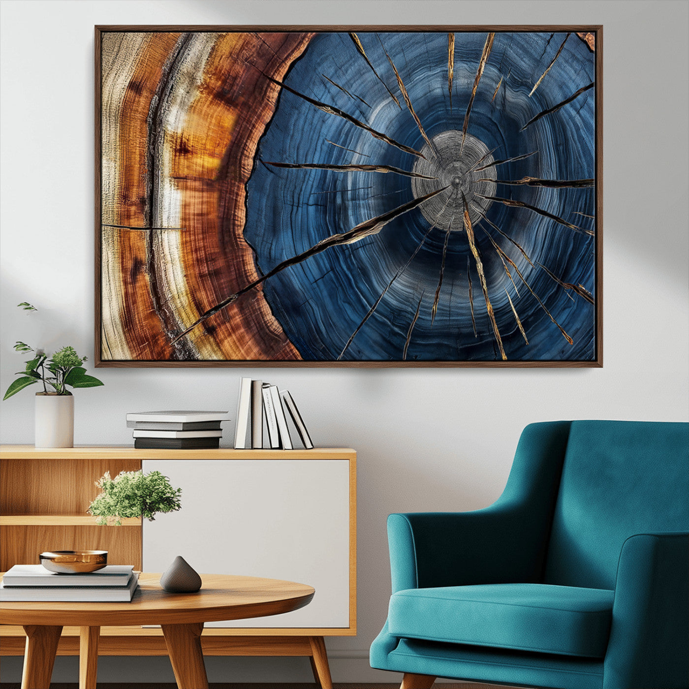 MGV-FC-36X24 - Framed Abstract Tree Ring Wall Art Print, Natural Rustic Wood Texture Canvas Print, Wood Tree Stump