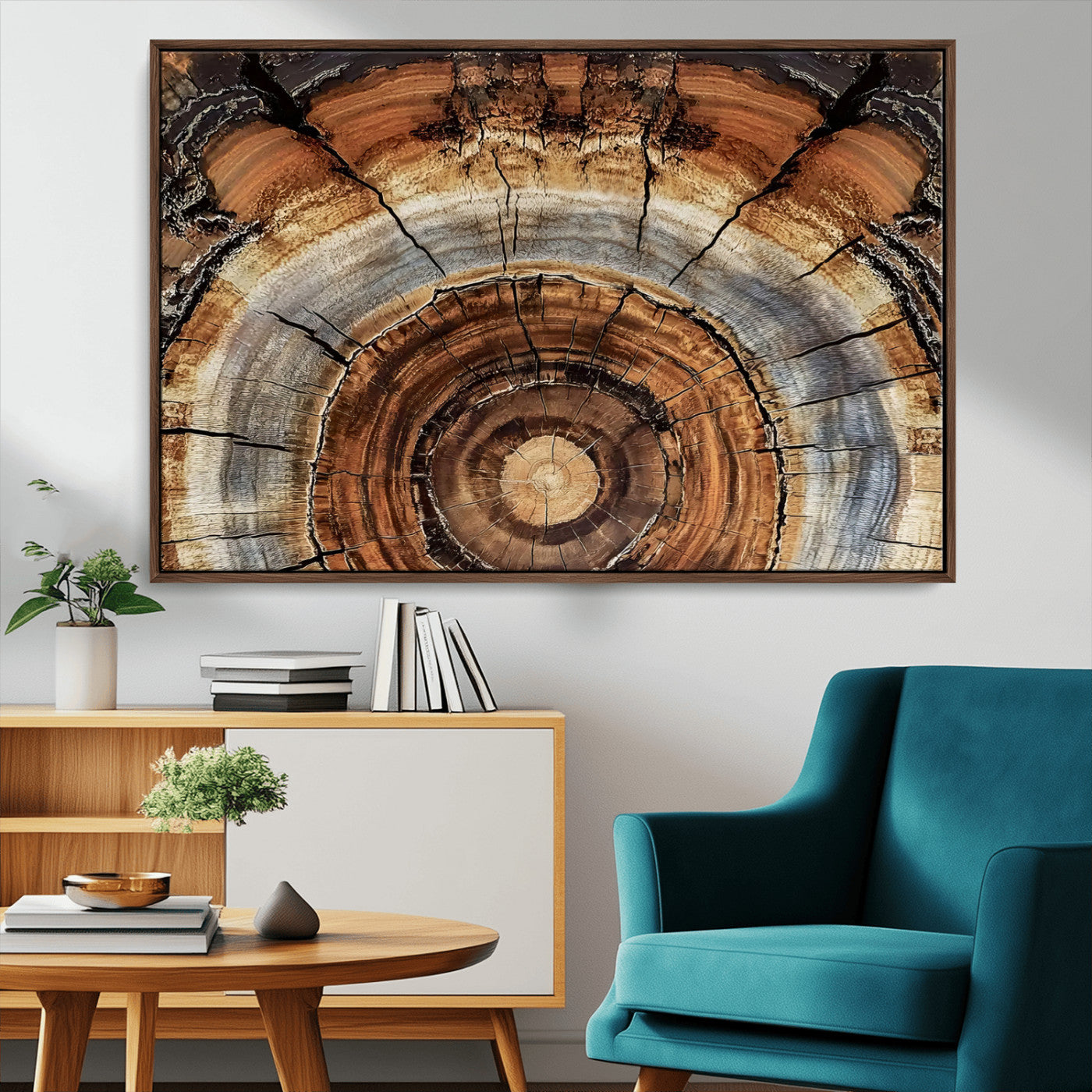 MGV-FC-36X24 - Tree Rings Wall Art Canvas Print, Framed Wood Texture Art Picture Print, Rustic Pattern Perfect Rustic Organic Decor Artwork