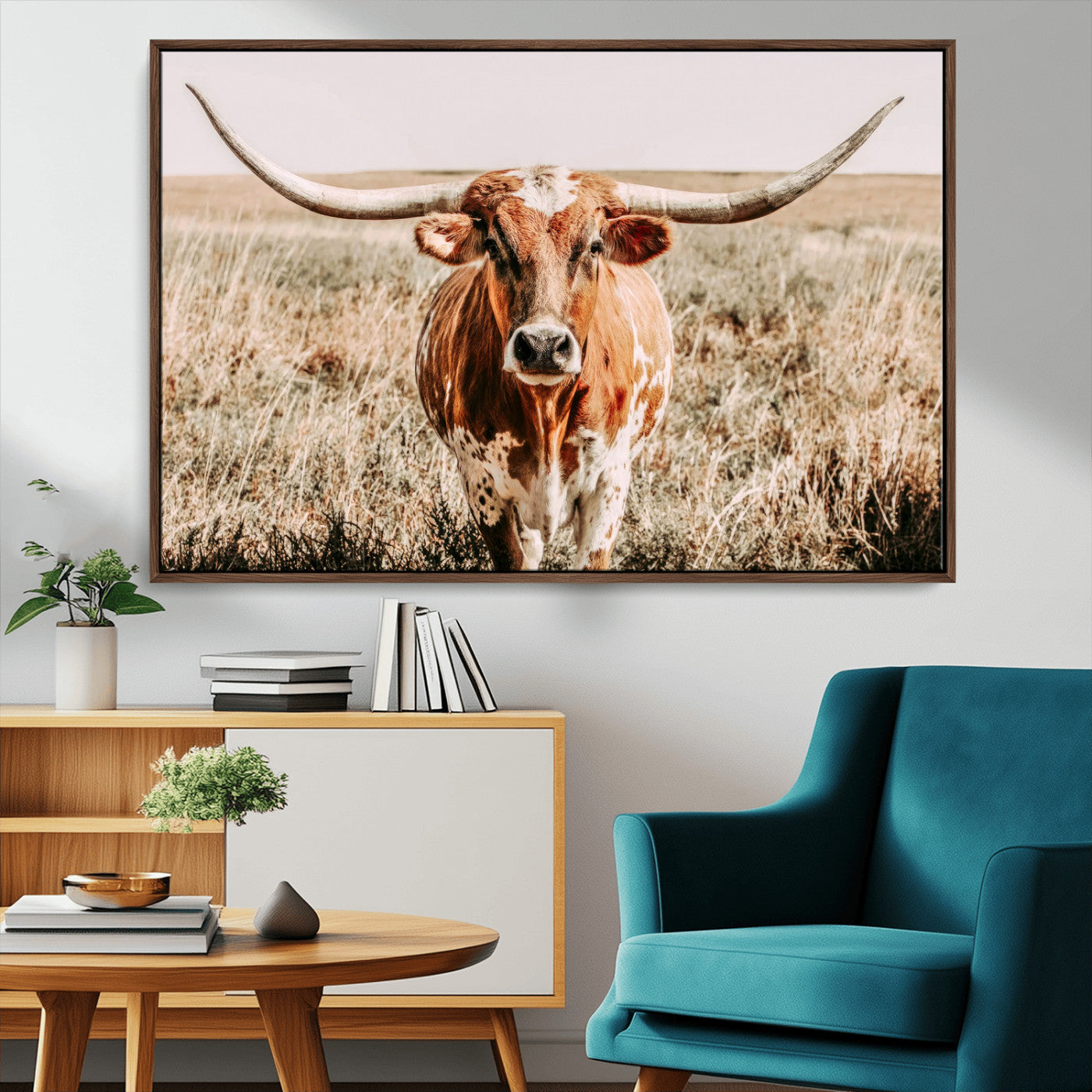 MGV-FC-36X24 - Wall Art Canvas Print Majestic Longhorn Graceful Strength in Every Curve Bold Spirit of the Wild