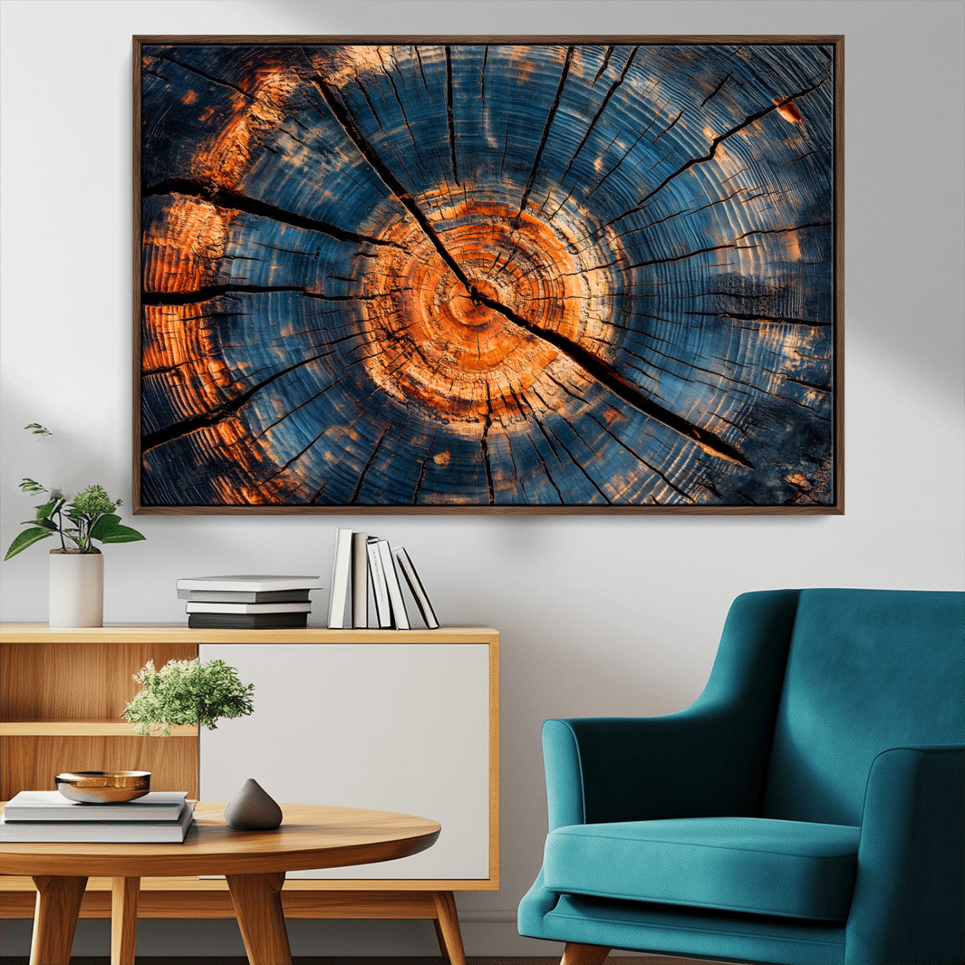 MGV-FC-36X24 - Burnt Wood Wall Art Canvas Print, Framed Aged Timber Art Picture Print, Rustic Tree Slice Perfect Rustic Decor Artwork