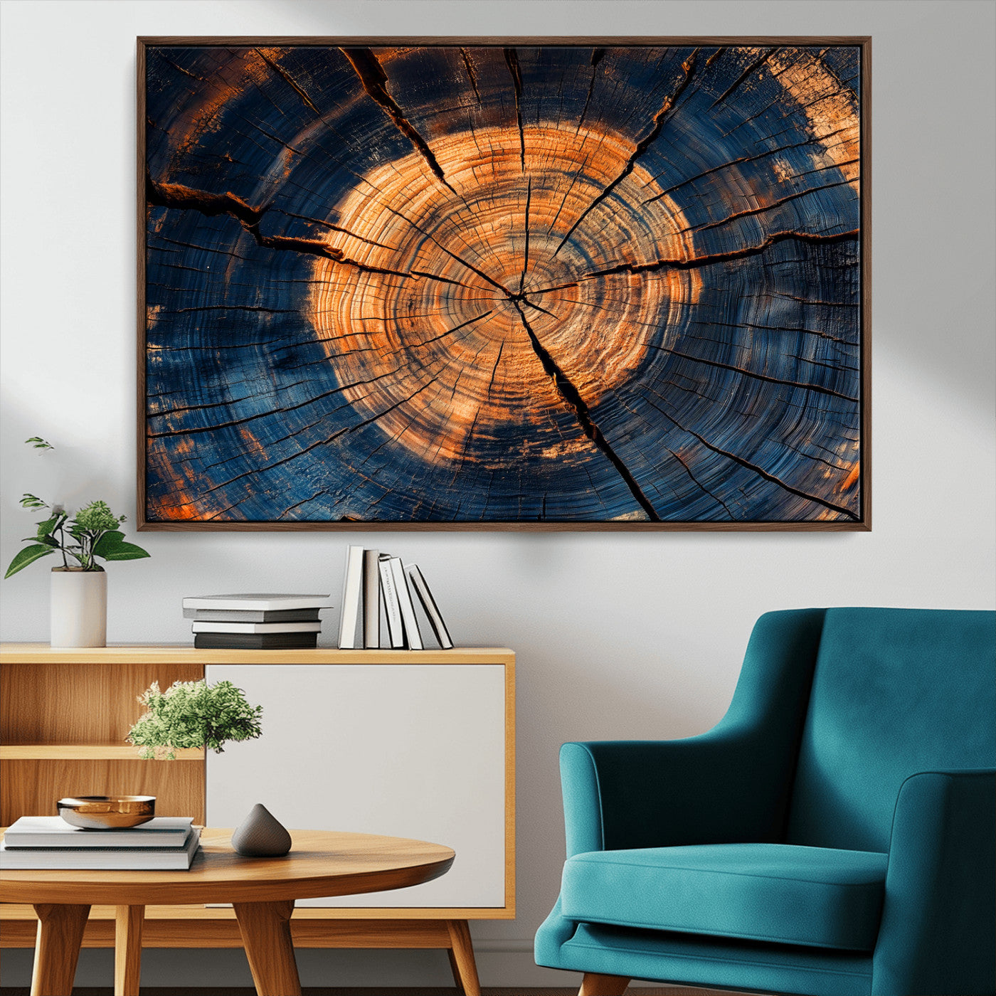 MGV-FC-36X24 - Burnt Wood Wall Art Canvas Print, Framed Aged Timber Art Picture Print, Rustic Tree Slice Perfect Rustic Decor Artwork