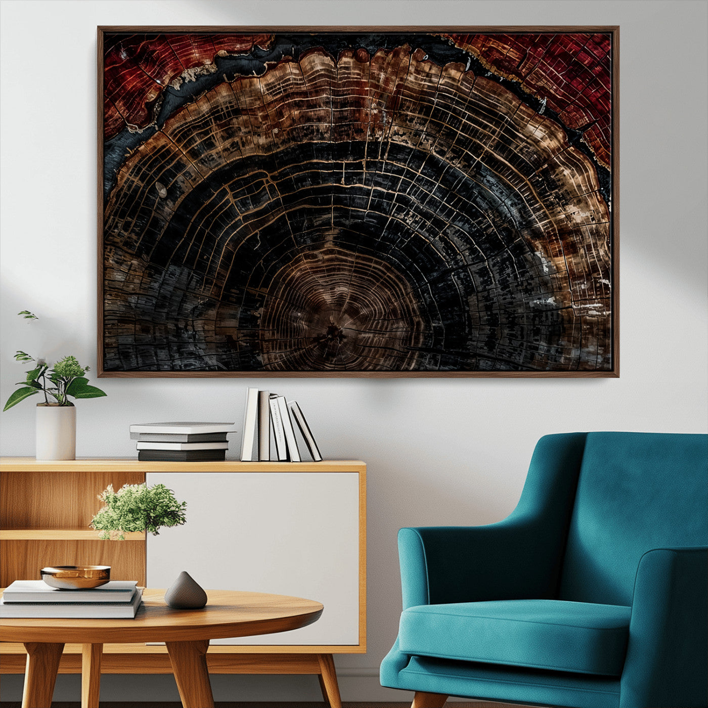 MGV-FC-36X24 - Dark Wood Ring Wall Art Canvas Print, Framed Abstract Wood Tree Art Picture Print, Rustic Tree Slice Perfect Rustic Decor Artwork