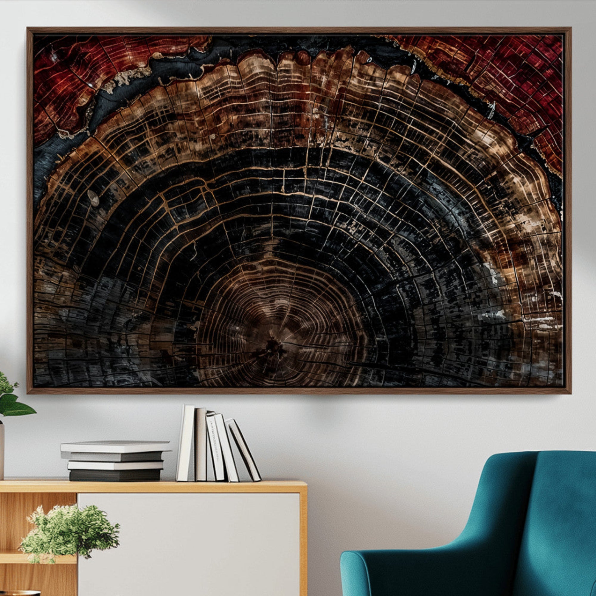 43686762-MGV-CV-36X24-Dark Wood Ring Wall Art Canvas Print – Framed Abstract Tree Rustic Artwork for Home, Office, Living Room