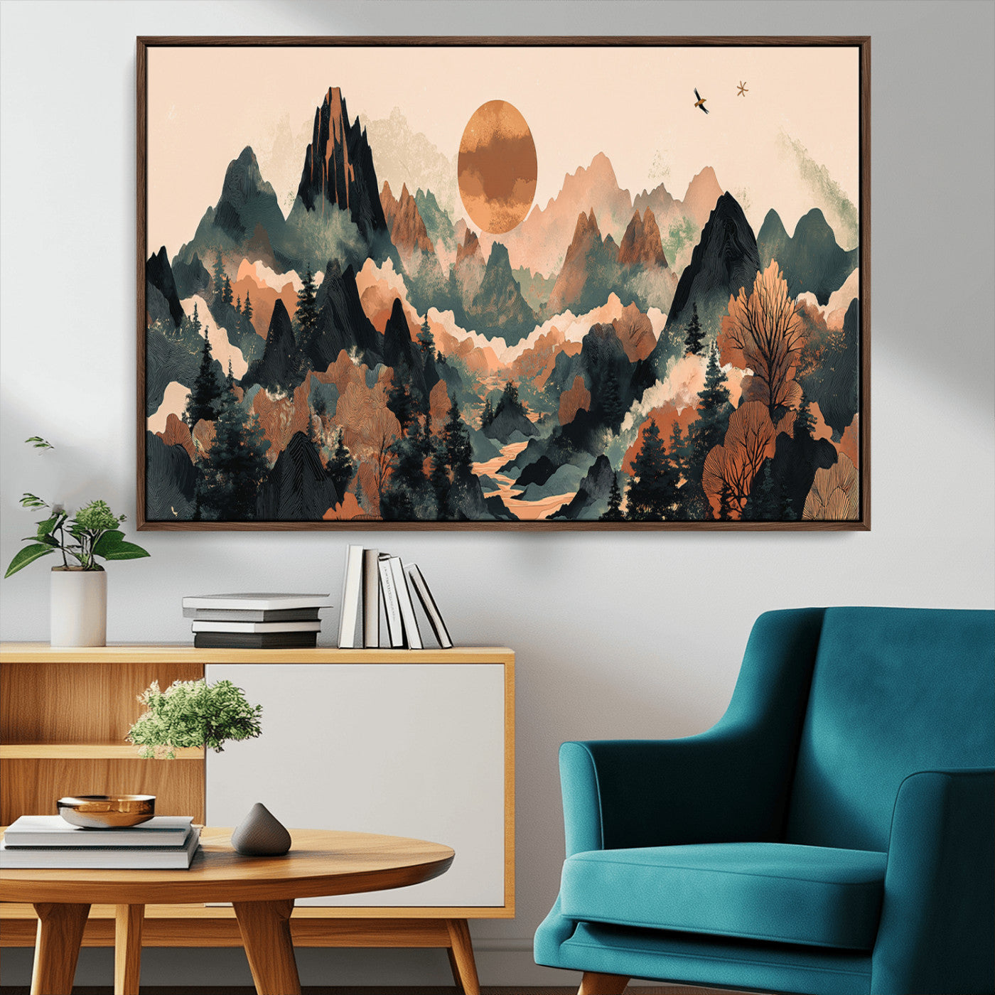 MGV-FC-36X24 - Wood Mountain Landscape Wall Art Canvas Print, Framed Sunset Hills Art Picture Print, Abstract Nature Perfect Boho Decor Artwork