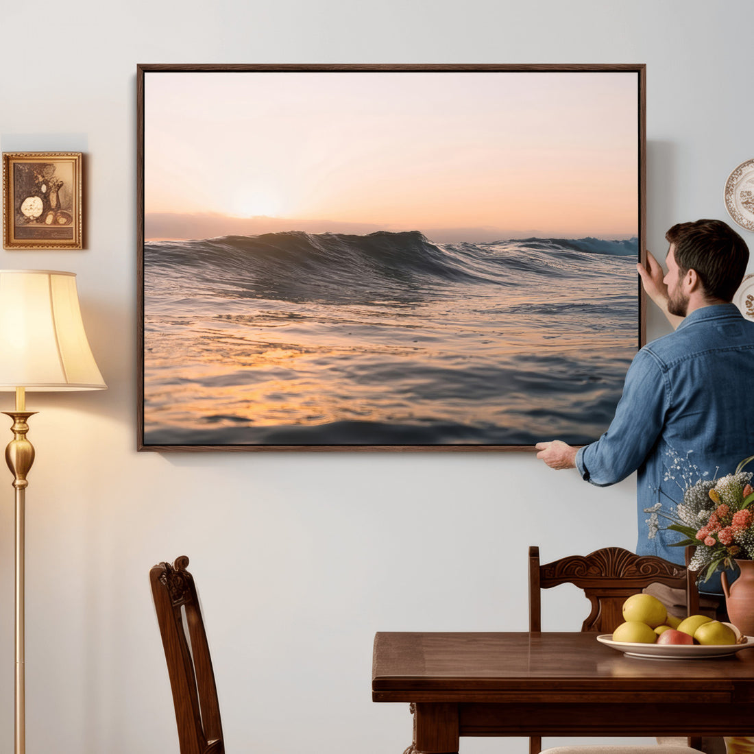 Golden Sunset Ocean Wall Art | Tranquil Waves & Peaceful Horizon Canvas Print