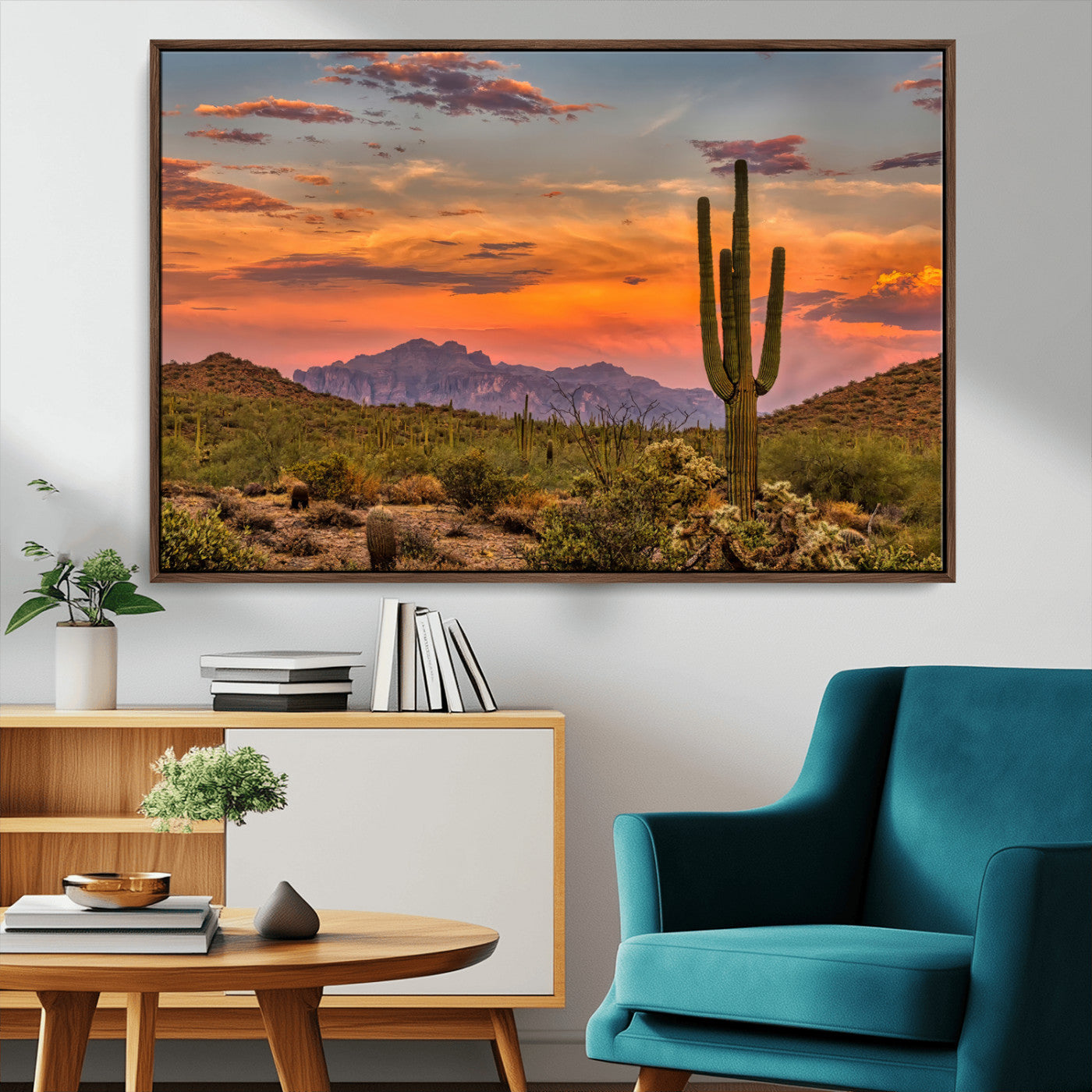 MGV-FC-36X24 - Saguaro Cactus Wall Art Canvas Print, Framed Arizona Sunset Art Picture Print, Sonoran Desert Perfect Southwestern Boho Decor Artwork