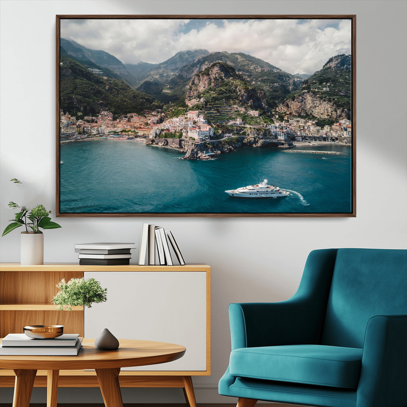 MGV-FC-36X24 - Amalfi Coast Wall Art Canvas Print, Framed Italy Travel Art Picture Print, Mediterranean Landscape Perfect Mediterranean Coastal Decor Artwork