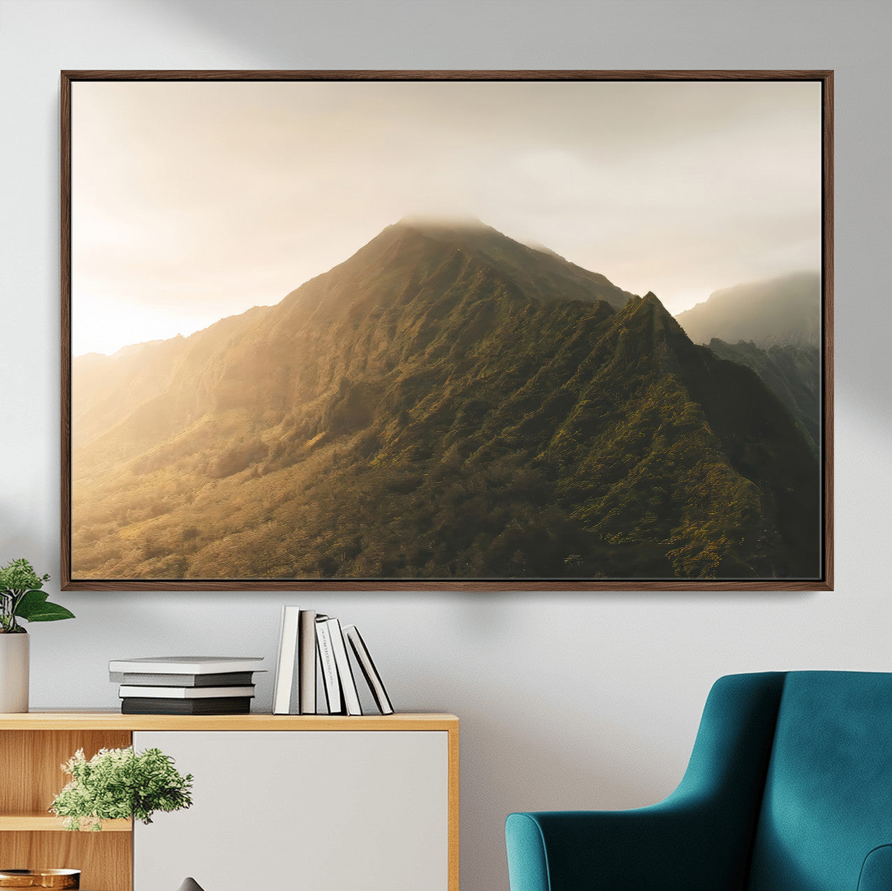 42338636-MGV-CV-36X24-Mountain Wall Art – Framed Sunset Landscape Canvas Artwork, Serene Nature Design, Rustic Decor for Home, Office