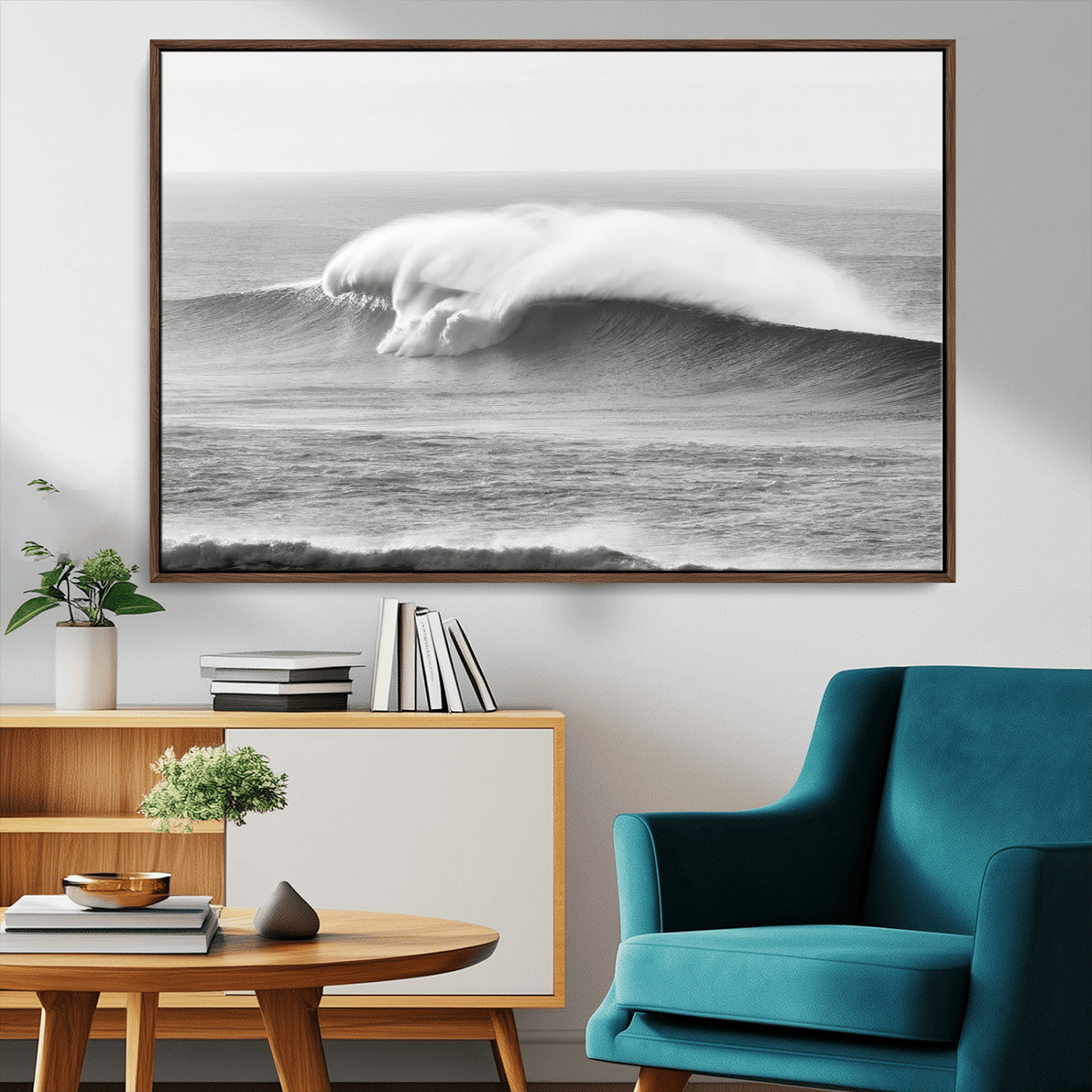 MGV-FC-36X24 - Monochrome Seascape Wall Art Canvas Print, Framed Surf Wave Art Picture Print, Minimalist Ocean Perfect Moody Coastal Decor Artwork