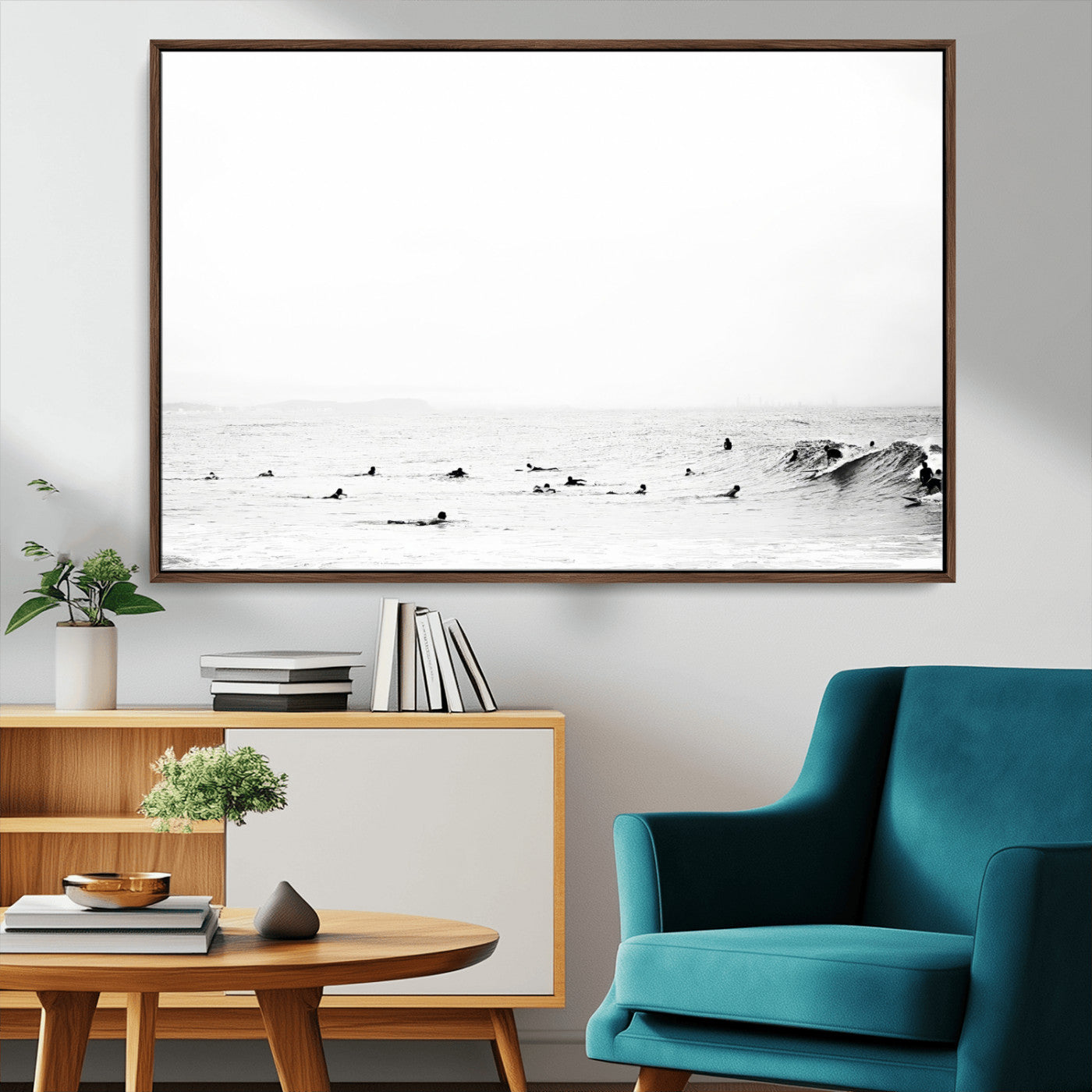 MGV-FC-36X24 - Monochrome Swimming Wall Art Canvas Print, Framed Ocean Horizon Art Picture Print, Moody Coastal Perfect Minimalist Coastal Decor Artwork