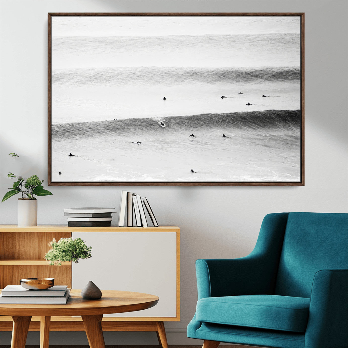 MGV-FC-36X24 - Black White Ocean Wall Art Canvas Print, Framed Coastal Sport Art Picture Print, Ocean Culture Perfect Minimalist Coastal Decor Artwork