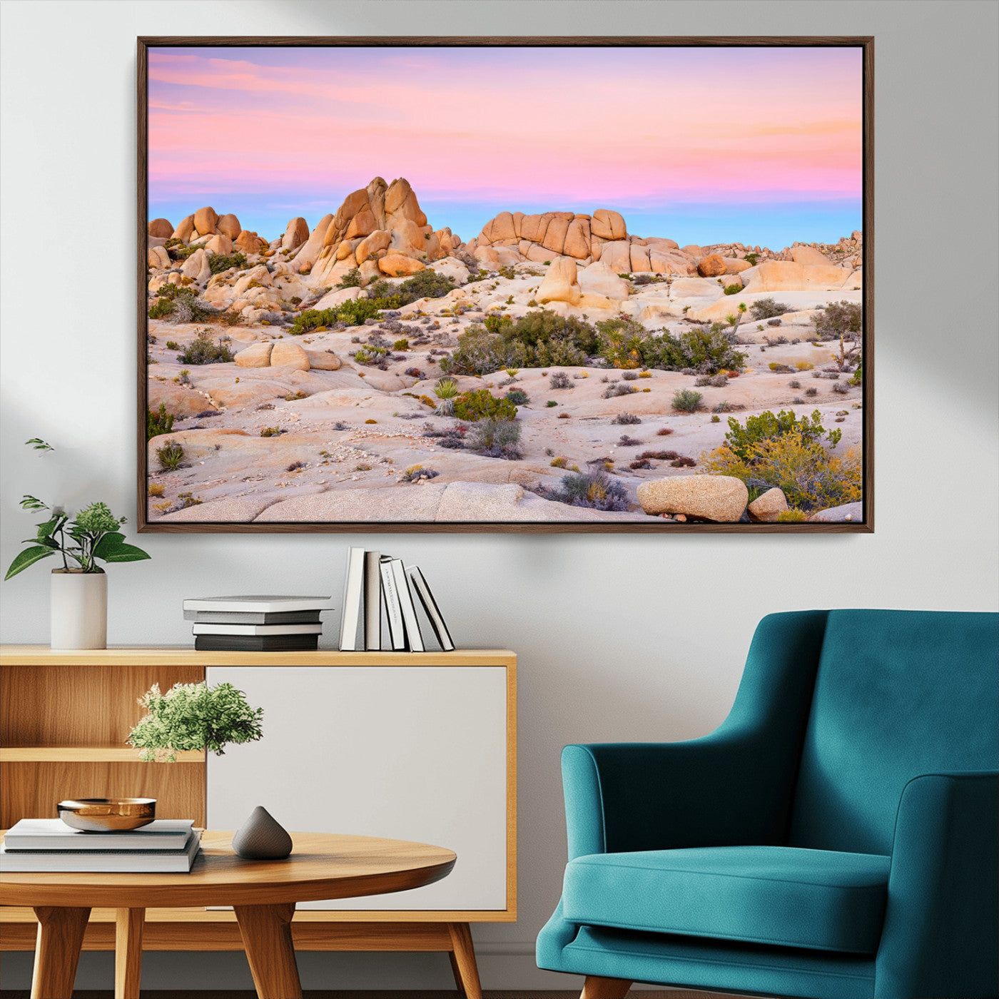 MGV-FC-36X24 - Vibrant Sunset Sky Wall Art Canvas Print, Framed Joshua Tree Art Picture Print, Rugged Terrain Perfect Southwestern Boho Decor Artwork