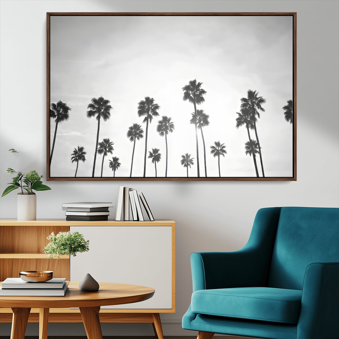 62298277-MGV-CV-36X24-Monochrome Palms Wall Art Canvas Print – Framed Minimalist Silhouetted Trees Artwork for Home, Office, Living Room