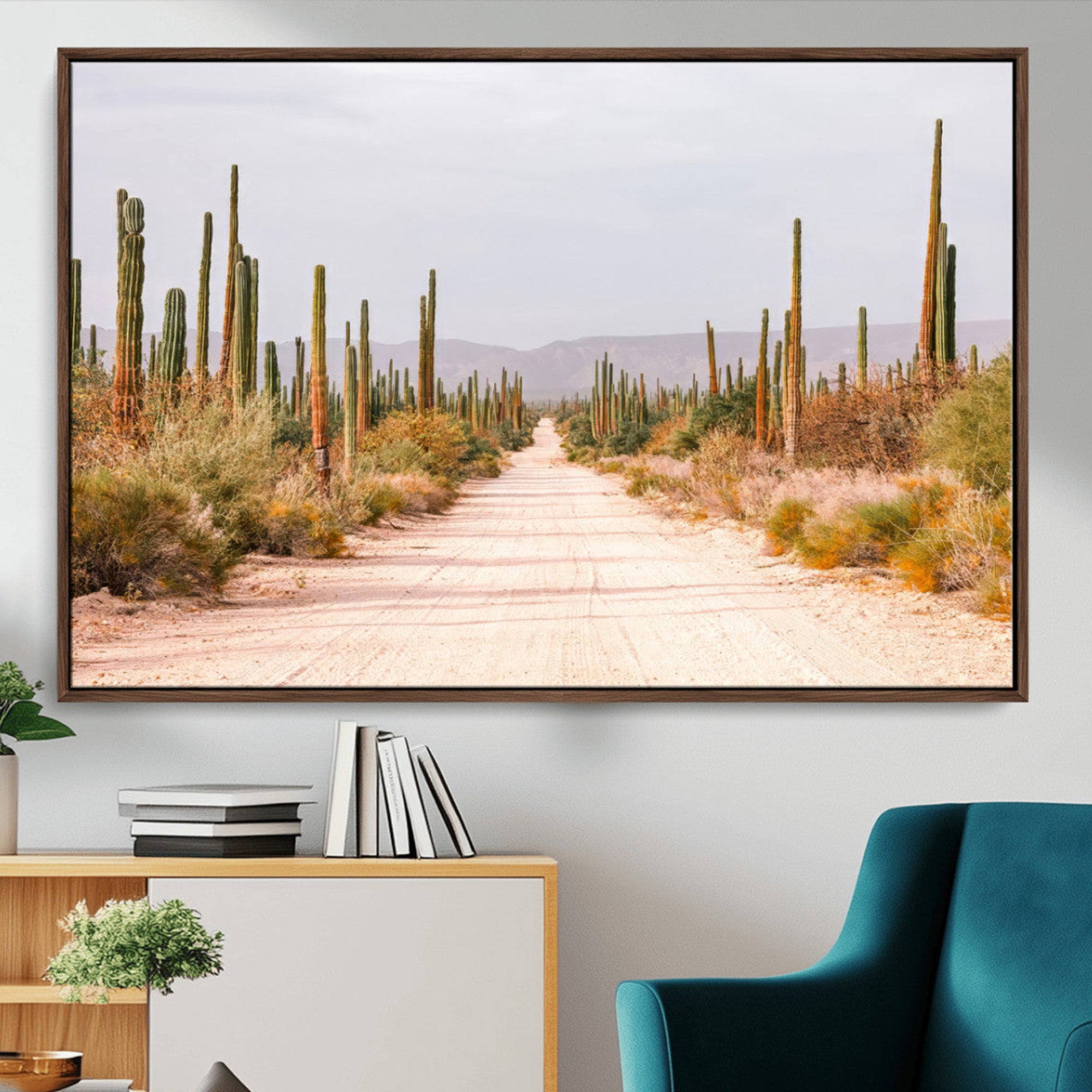 MGV-FC-36X24 - Desert Cactus Wall Art Canvas Print, Framed Southwestern Art Picture Print, Bohemian Western Perfect Southwestern Boho Decor Artwork