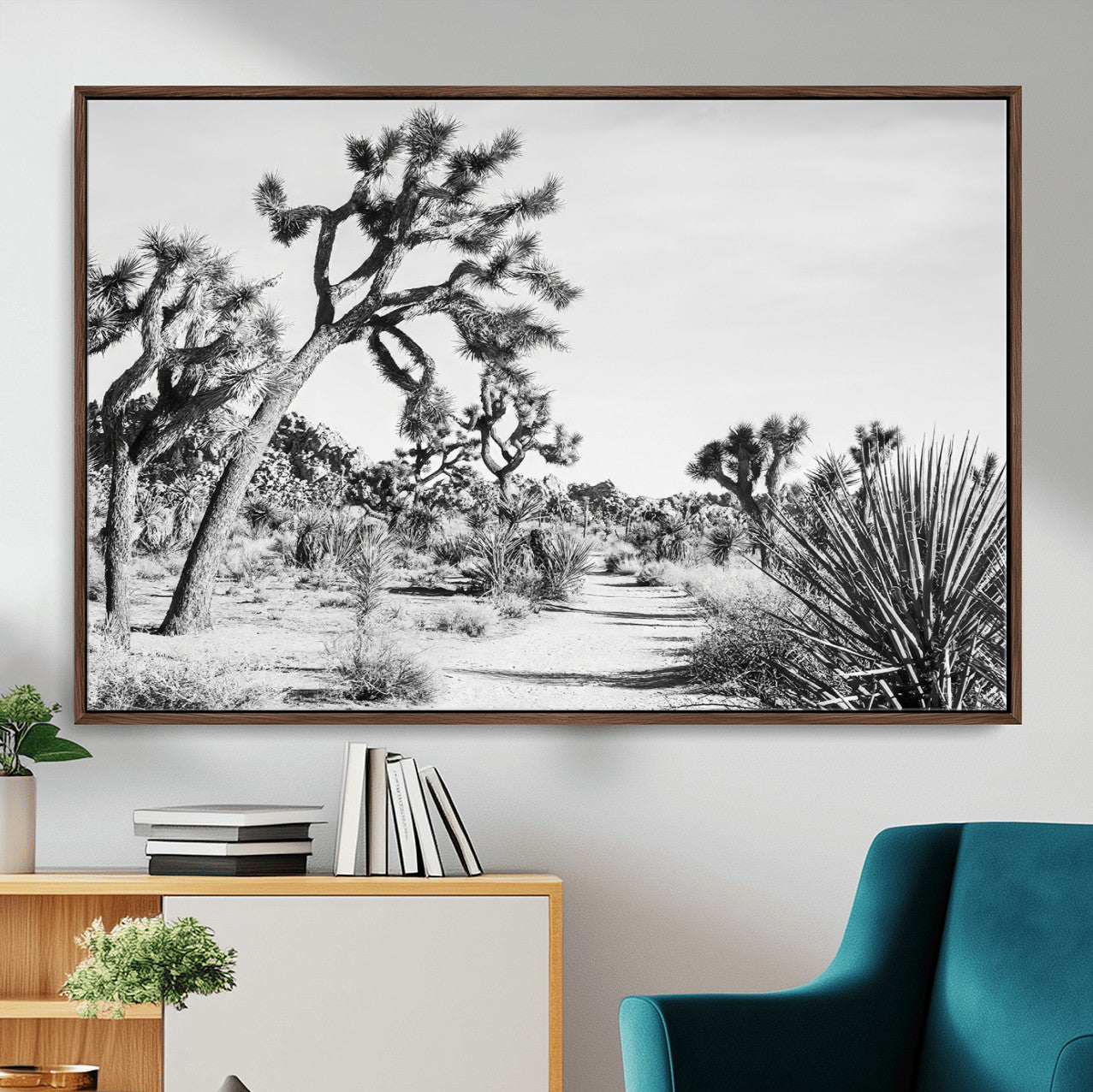 88164251-MGV-CV-36X24-Joshua Tree Desert Wall Art – Black & White Canvas Print, Nature Serenity Decor for Guest Room, Office or Living Room