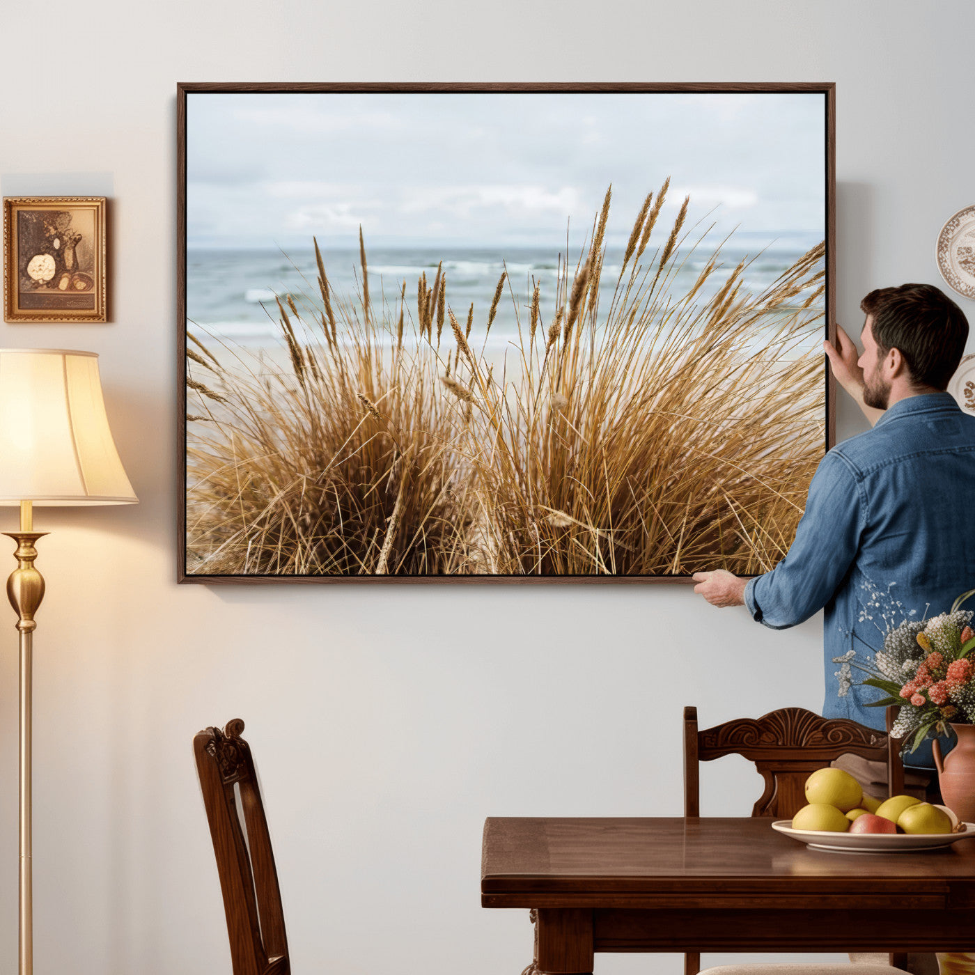 14270839-MGV-CV-36X24 - Beach Grass Wall Art – Canvas Print of Serene Coastal Shore, Peaceful Ocean Vibes, Nature Decor for Guest Room, Office or Living Room