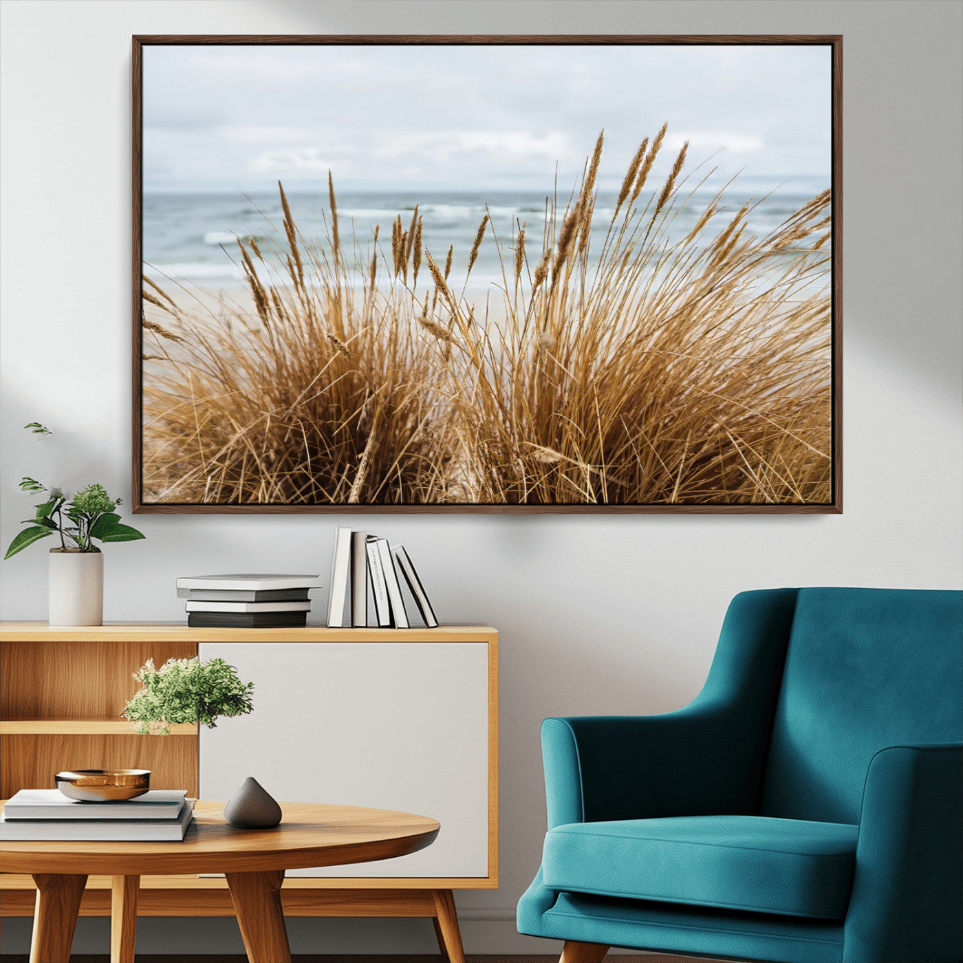 MGV-FC-36X24 - Beach Grass Wall Art Canvas Print, Framed Coastal Dunes Art Picture Print, Dune Grass Perfect Coastal Minimalist Decor Artwork
