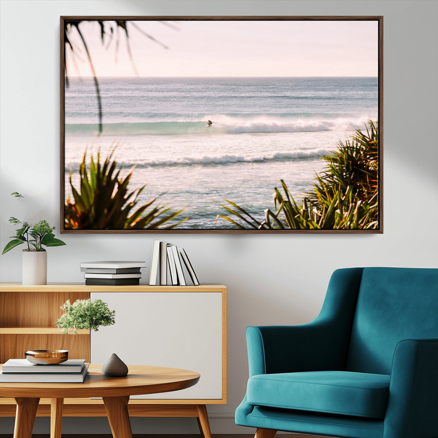 MGV-FC-36X24 - Ocean Surfer Wall Art Canvas Print, Framed Coastal Surf Art Picture Print, Tropical Beach Perfect Tropical Coastal Decor Artwork