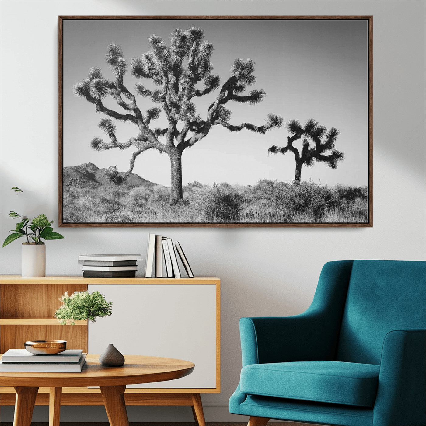 MGV-FC-36X24 - Joshua Tree Wall Art Canvas Print, Framed Monochrome Desert Art Picture Print, Minimalist Nature Scene Perfect Southwestern Minimalist Decor Artwork