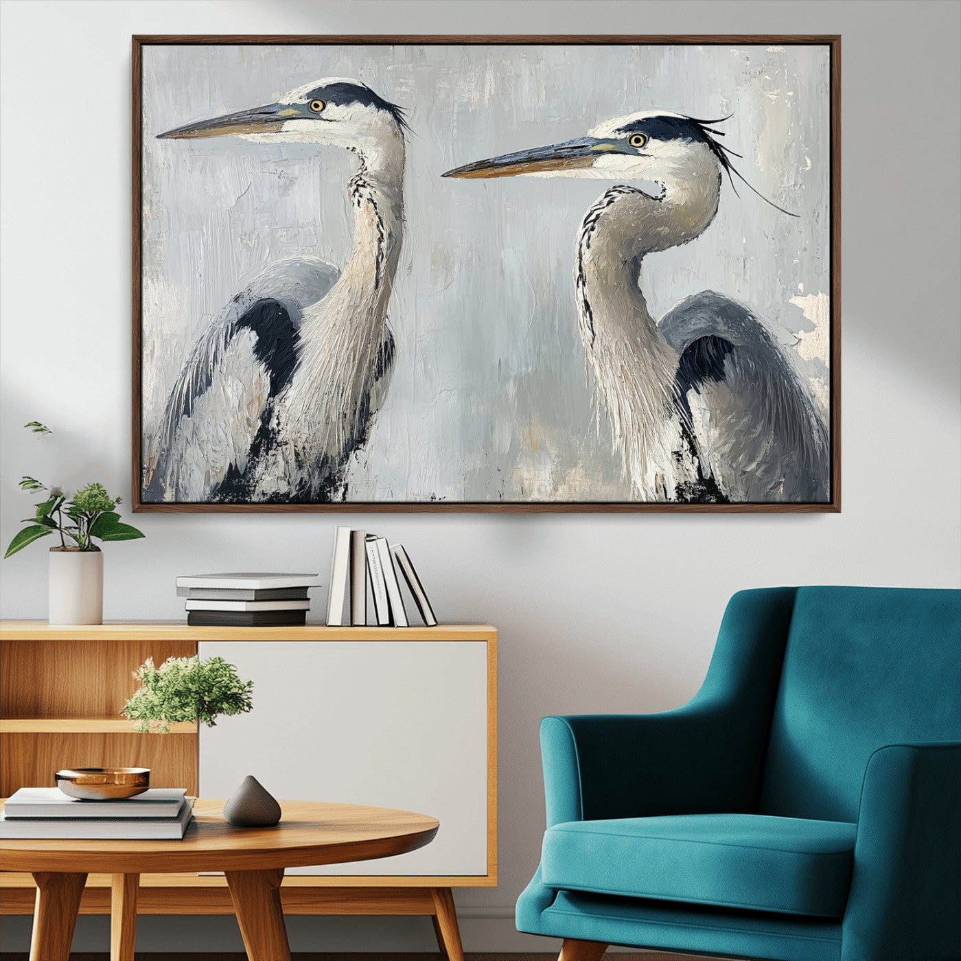 MGV-FC-36X24 - Bird Canvas Decor Wall Art Canvas Print, Framed Coastal Bird Pair Art Picture Print, Minimalist Wildlife Wall Perfect Coastal Minimalist Decor Artwork