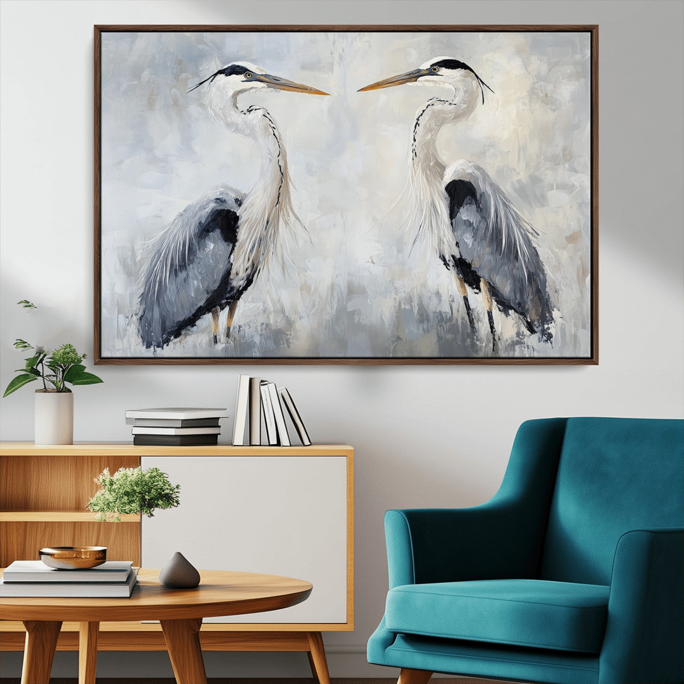 MGV-FC-36X24 - Heron Wall Art Wall Art Canvas Print, Framed Bird Canvas Decor Art Picture Print, Nature Inspired Perfect Coastal Minimalist Decor Artwork