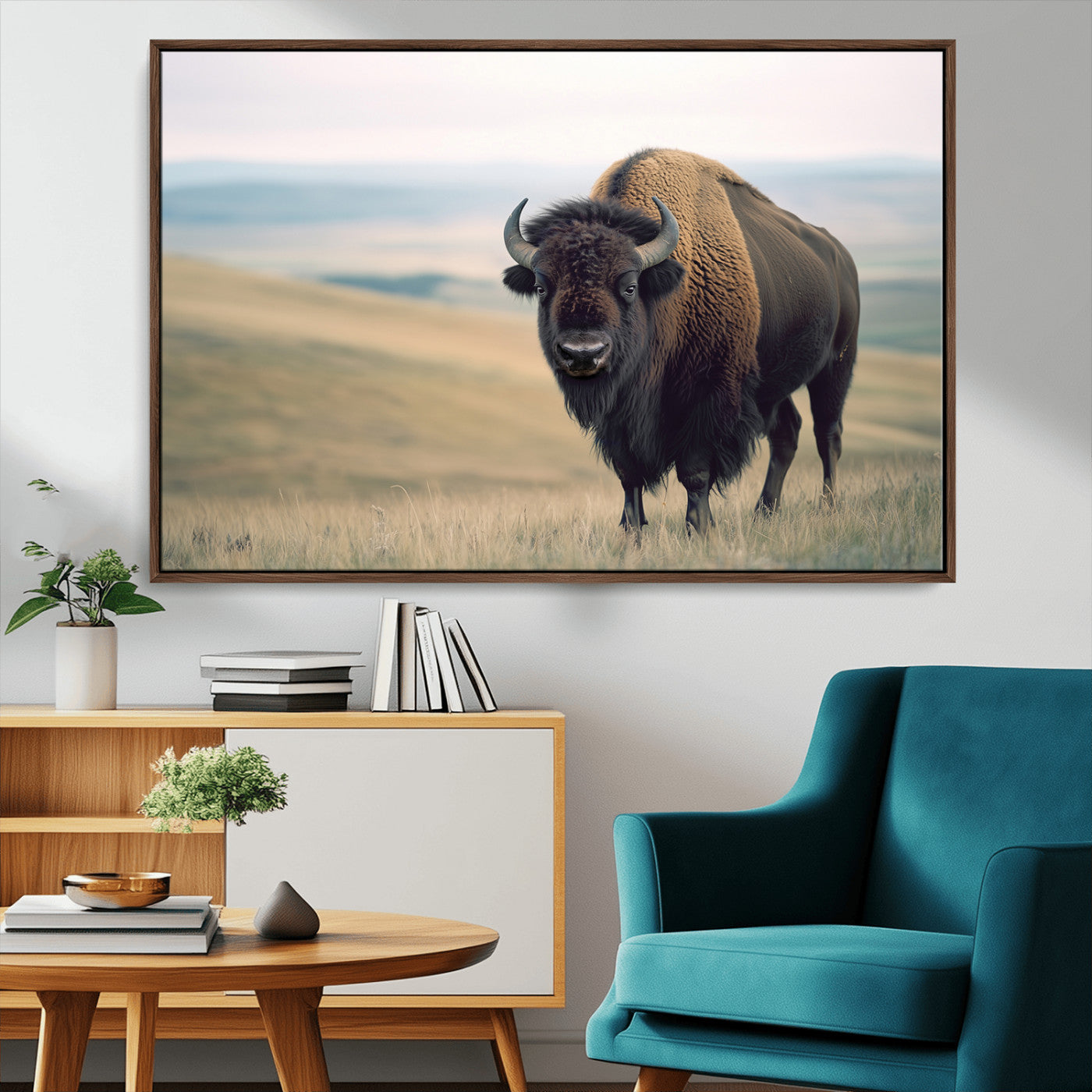 MGV-FC-36X24 - Bison Wall Art Wall Art Canvas Print, Framed Buffalo Canvas Print Art Picture Print, American Bison Decor Perfect Rustic Western Decor Artwork