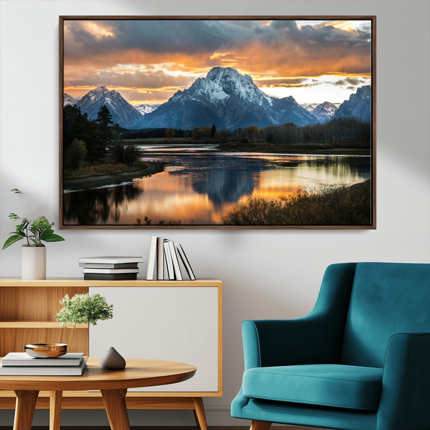 MGV-FC-36X24 - Mountain Sunset Wall Art Canvas Print, Framed Alpine Wilderness Art Picture Print, Golden Hour Perfect Wilderness Decor Artwork