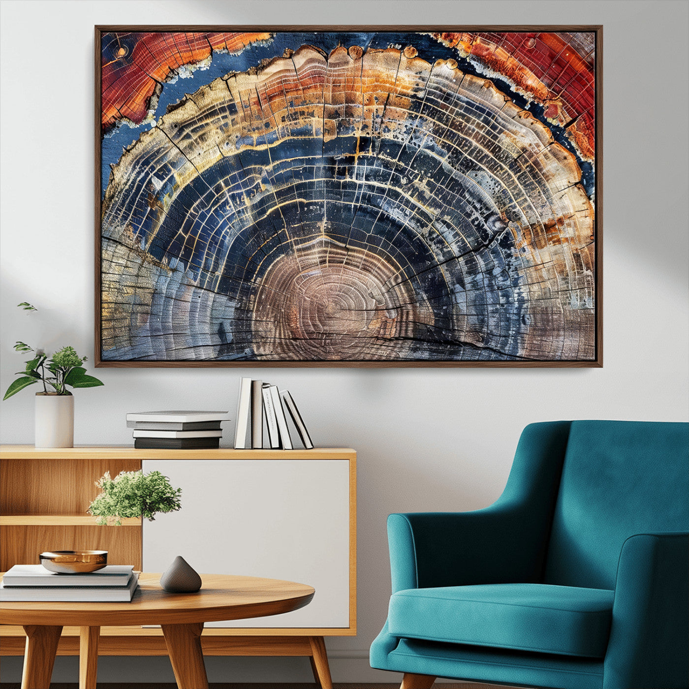 MGV-FC-36X24 - Tree Rings Wall Art Canvas Print, Framed Wood Texture Art Picture Print, Petrified Wood Perfect Modern Rustic Decor Artwork