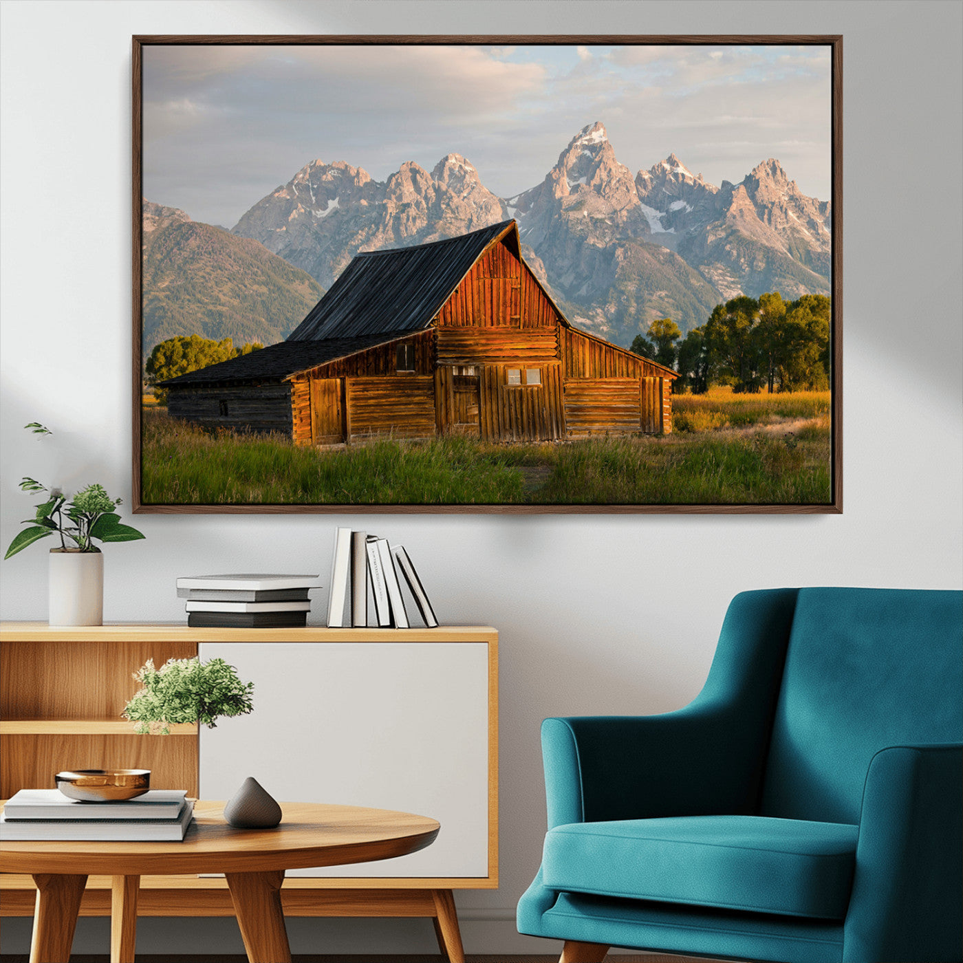 MGV-FC-36X24 - Rustic Barn Wall Art Canvas Print, Framed Western Landscape Art Picture Print, Farmhouse Style Perfect Rustic Farmhouse Decor Artwork