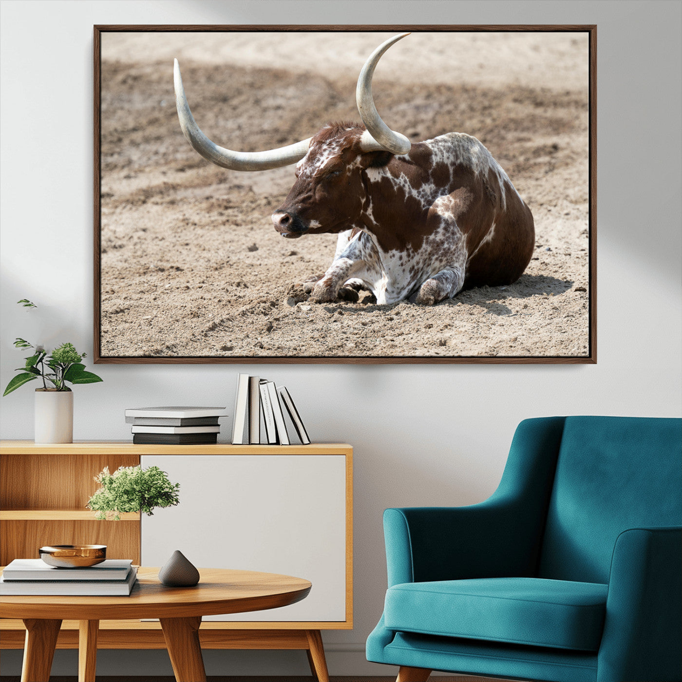 76549210-MGV-CV-36X24-Texas Longhorn Wall Art Canvas Print, Framed Country Living Art Picture Print, Farmhouse Perfect