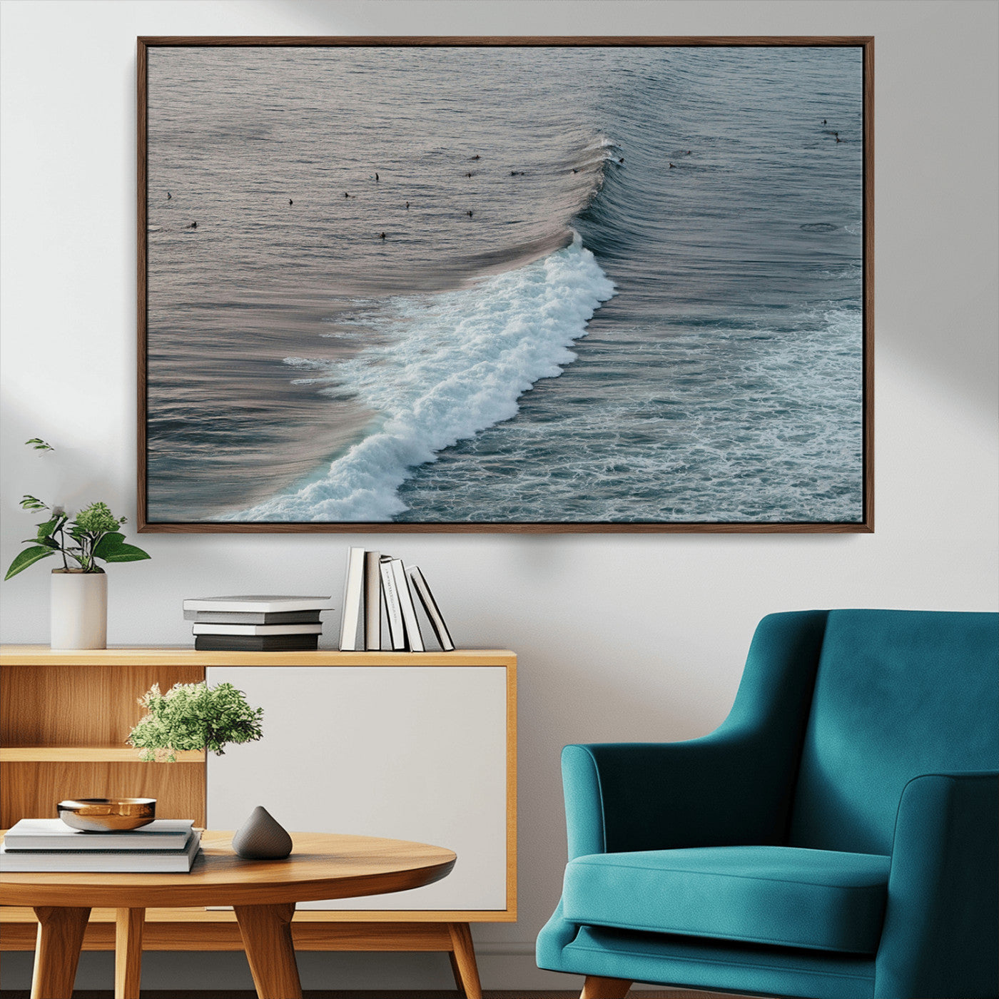 MGV-FC-36X24 - Ocean Waves Wall Art Canvas Print, Framed Coastal Serenity Art Picture Print, Surf Perfect Coastal Decor Artwork