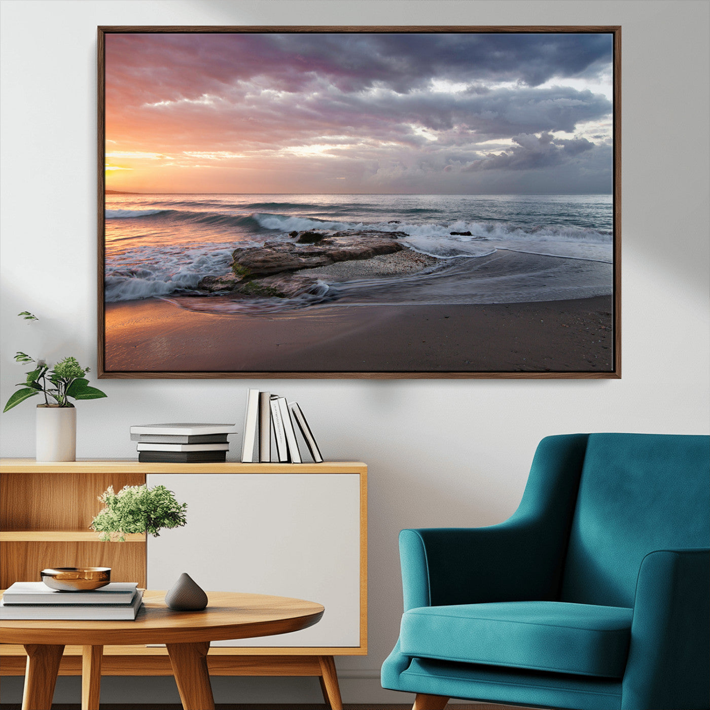MGV-FC-36X24 - Golden Hour Wall Art Canvas Print, Framed Tranquil Waves Art Picture Print, Beach Perfect Coastal Serenity Decor Artwork