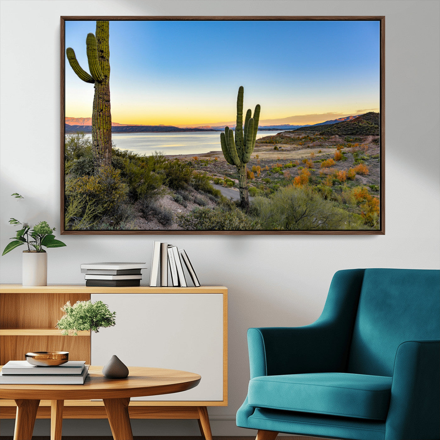 MGV-FC-36X24 - Saguaro Cactus Wall Art Canvas Print, Framed Desert Sunset Art Picture Print, Southwestern Perfect Southwestern Decor Artwork