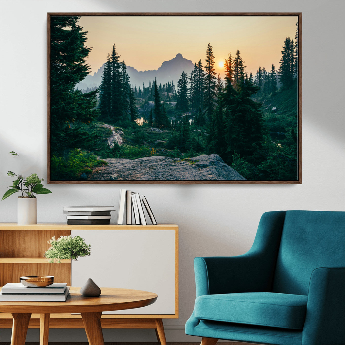 MGV-FC-36X24 - Mountain Wall Art Canvas Print, Framed Forest Serenity Art Picture Print, Mountain Perfect Rustic Decor Artwork