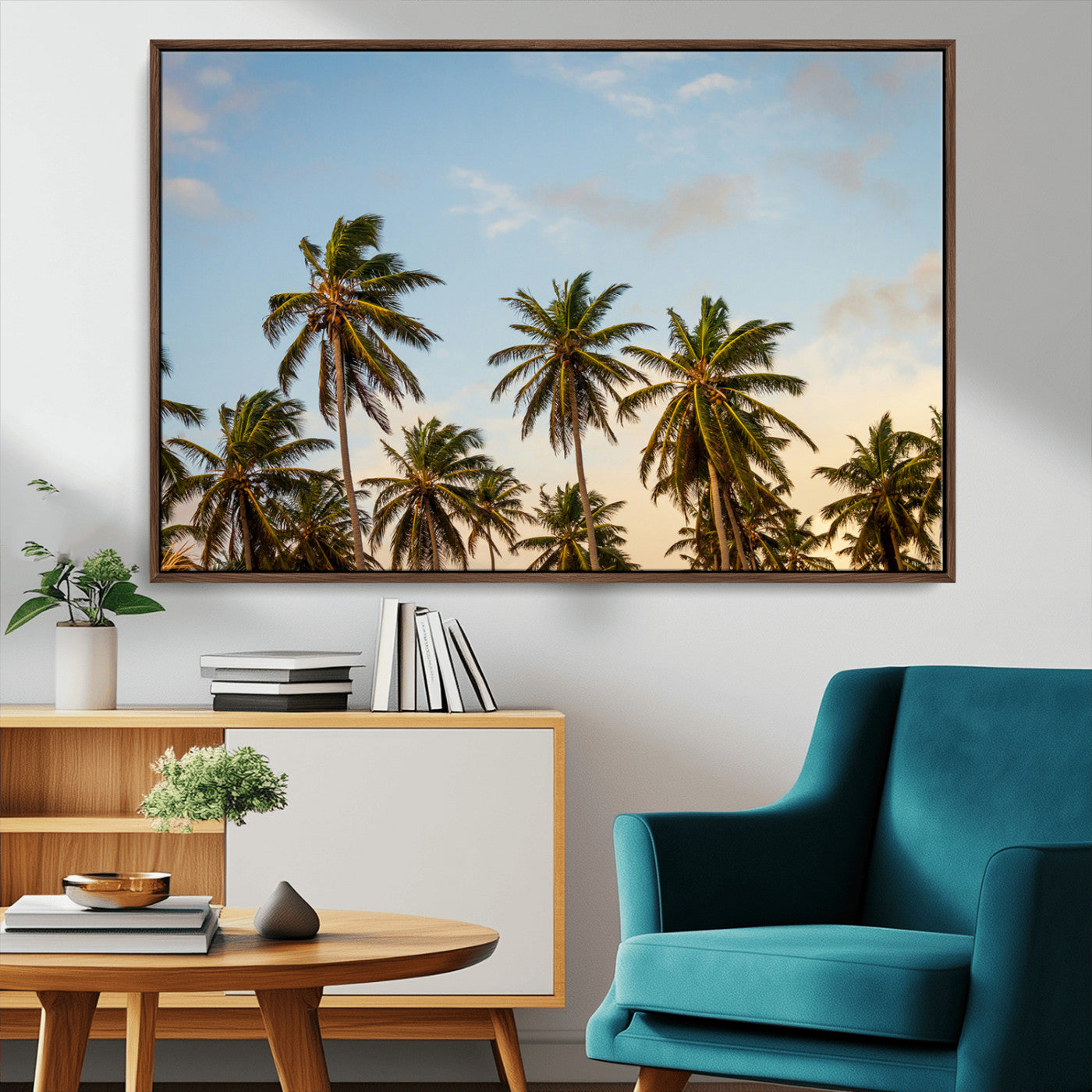 MGV-FC-36X24 - Palm Trees Wall Art Canvas Print, Framed Tropical Vibes Art Picture Print, Coastal Sunset Perfect Coastal Boho Decor Artwork