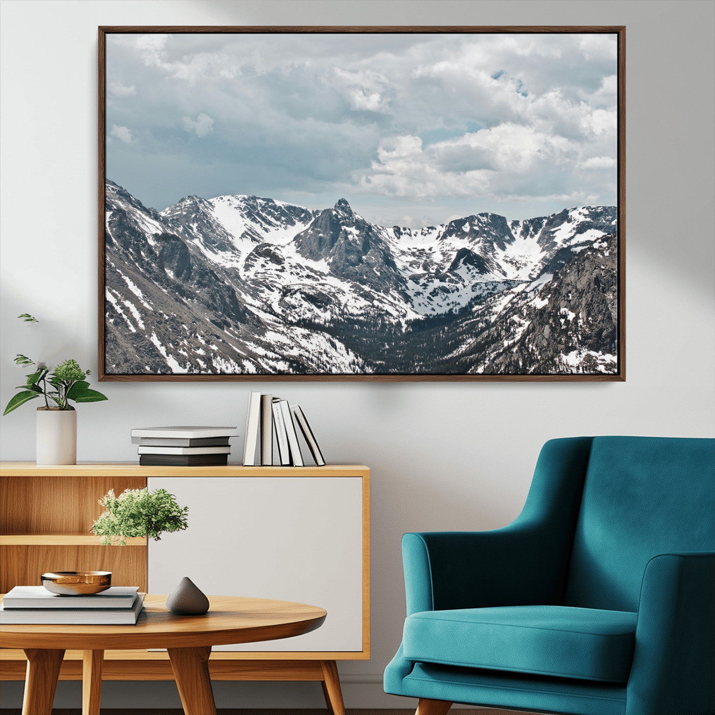MGV-FC-36X24 - Snowy Peaks Wall Art Canvas Print, Framed Alpine Wilderness Art Picture Print, Mountain Escape Perfect Winter Serenity Decor Artwork
