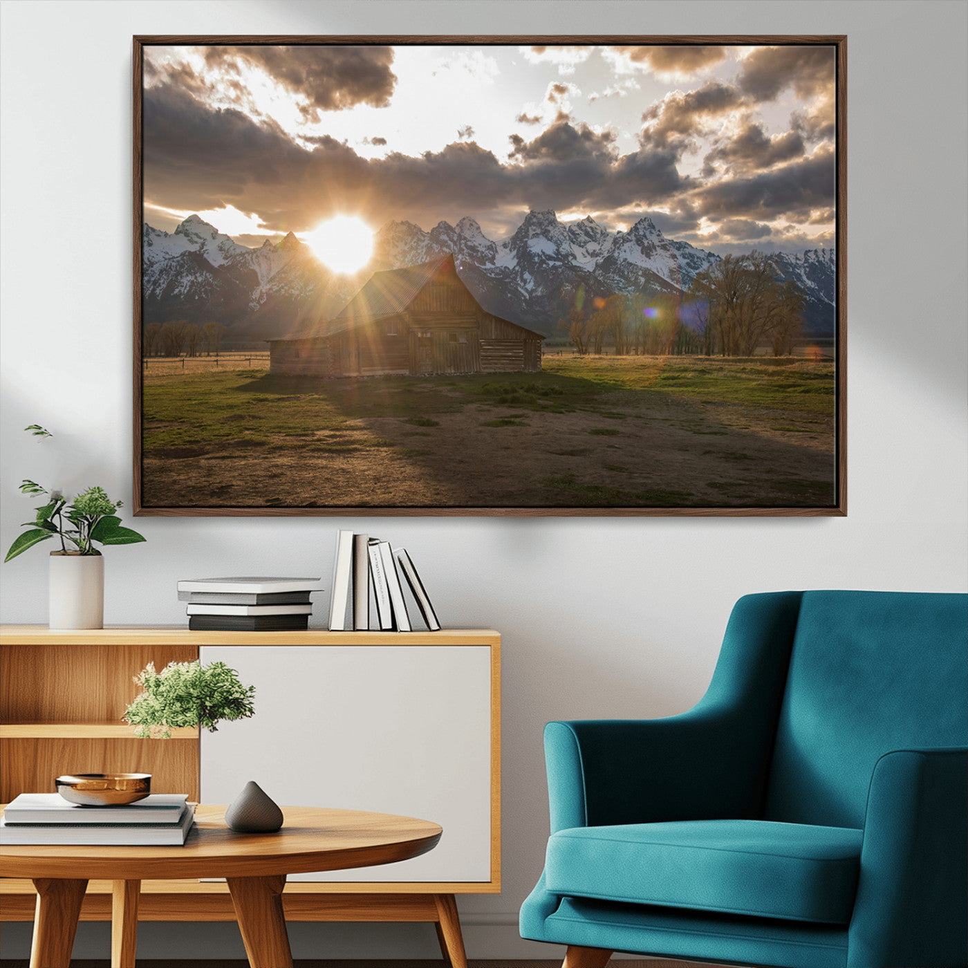 MGV-FC-36X24 - Snowy Peaks Wall Art Canvas Print, Framed Nature Escape Art Picture Print, Rustic Charm Perfect Rustic Western Decor Artwork