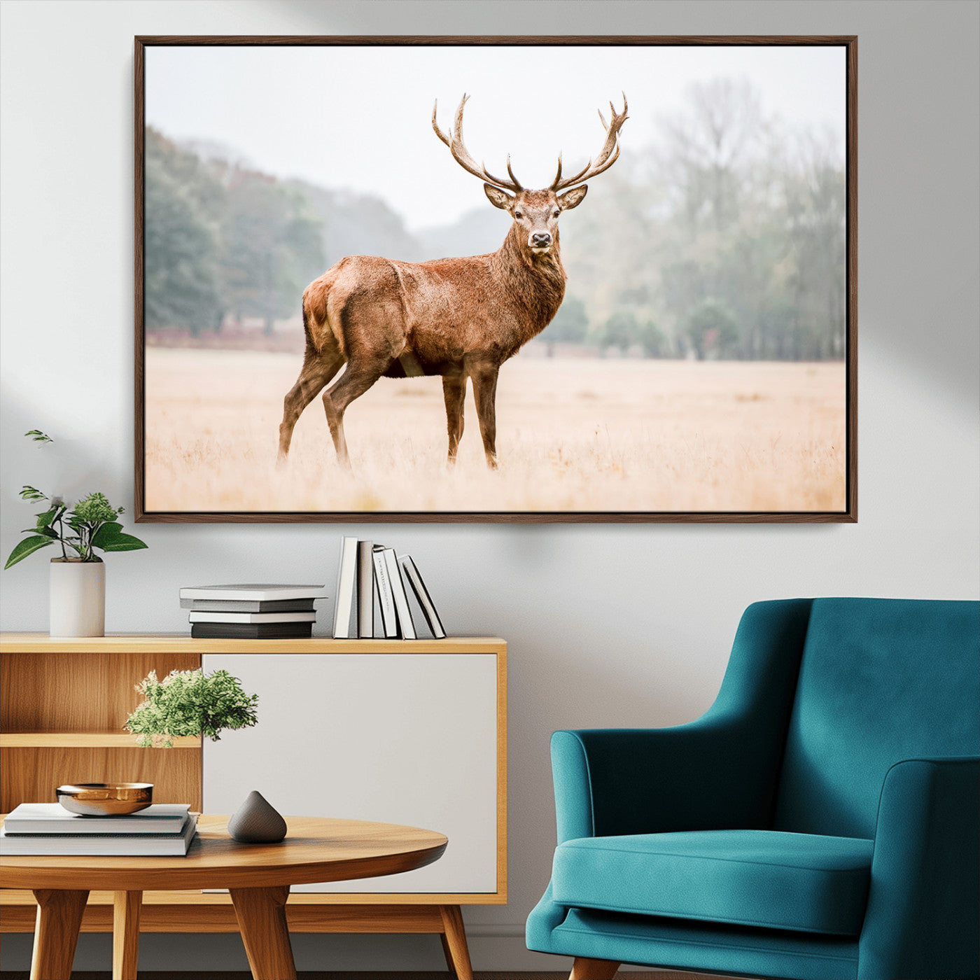 MGV-FC-36X24 - Vintage Wildlife Art Wall Art Canvas Print, Framed Misty Landscape Art Picture Print, Deer Wall Art Perfect Rustic Wildlife Decor Artwork