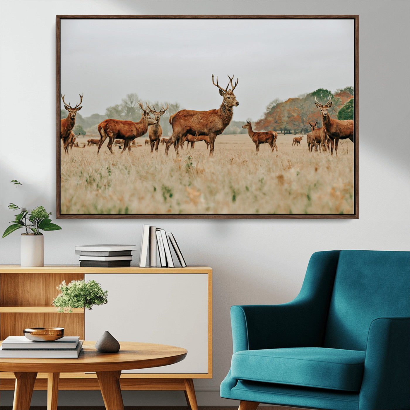 MGV-FC-36X24 - Rustic Deer Print Wall Art Canvas Print, Framed Autumn Nature Canvas Art Picture Print, Wildlife Art Print Perfect Rustic Wildlife Decor Artwork