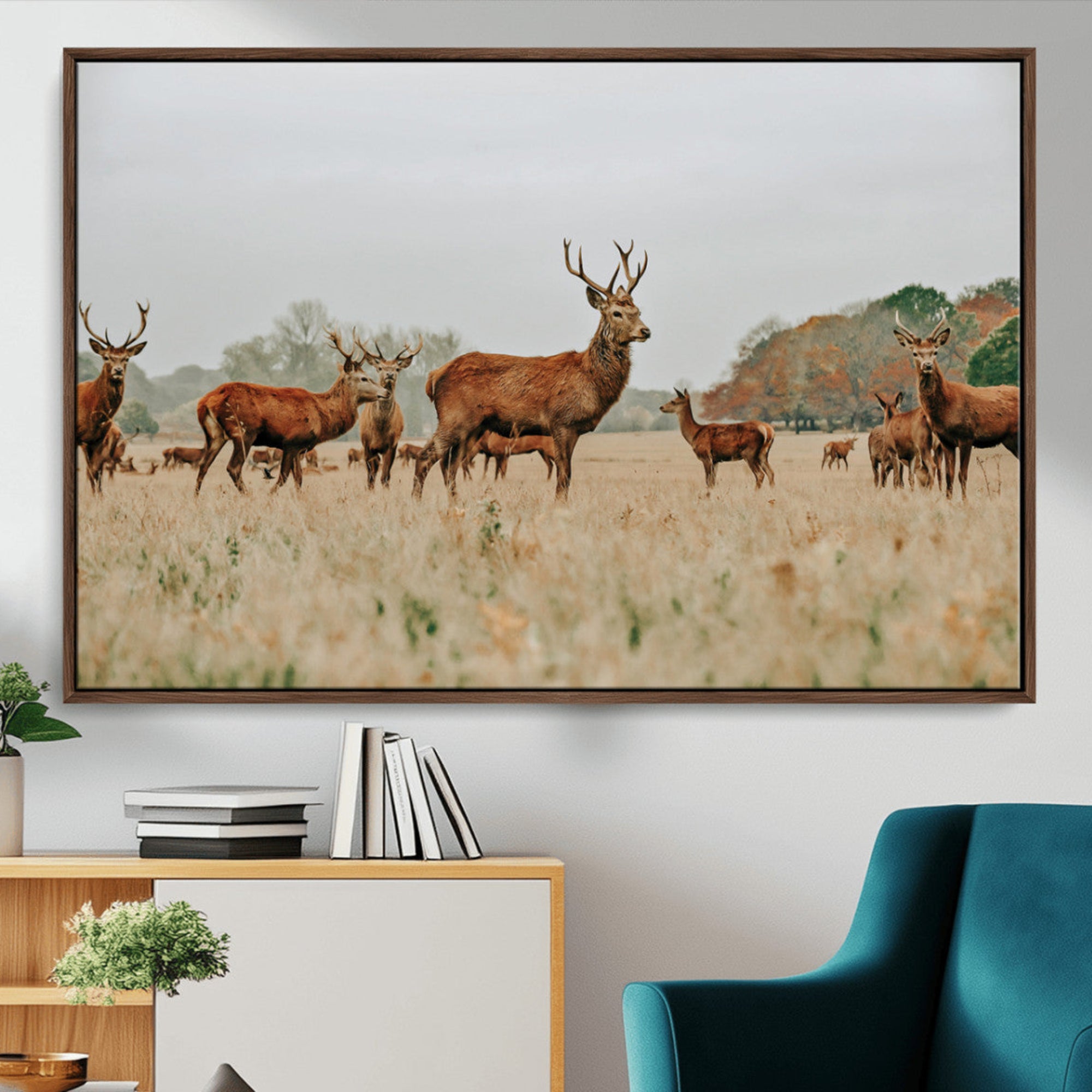 -Rustic Deer Wall Art Canvas Print – Autumn Forest Woodland Wildlife Scenic Nature Artwork for Home, Cabin