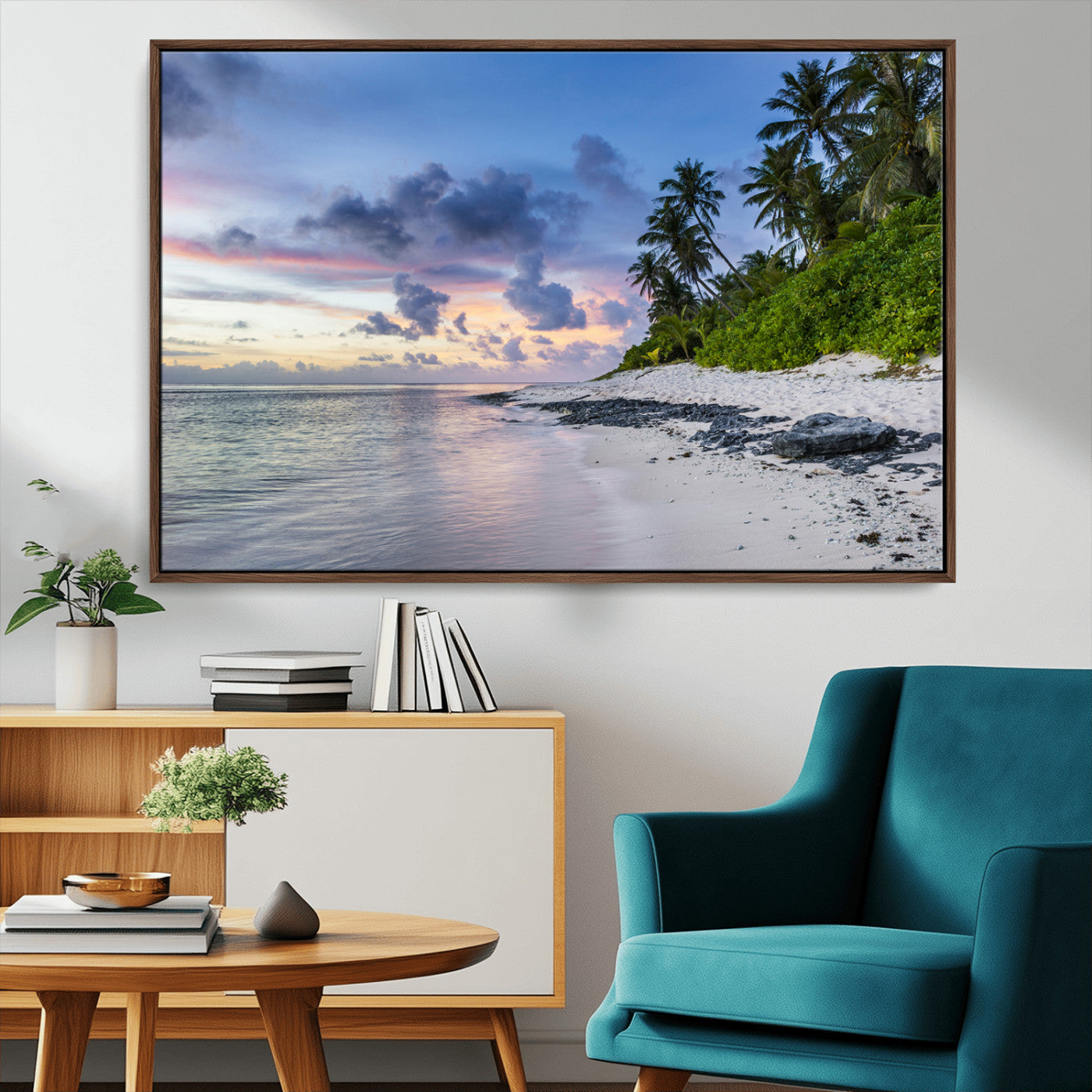 MGV-FC-36X24 - Tropical Beach Wall Art Canvas Print, Framed Sunset Glow Art Picture Print, Palm Tree Coast Perfect Tropical Coastal Decor Artwork