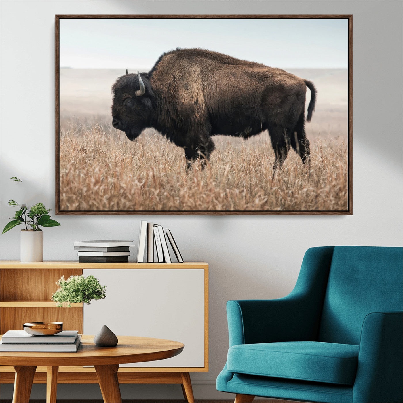 MGV-FC-36X24 - American Bison in Field  Wall Art Canvas Print – Powerful Winter Wildlife Scene with Buffalo in