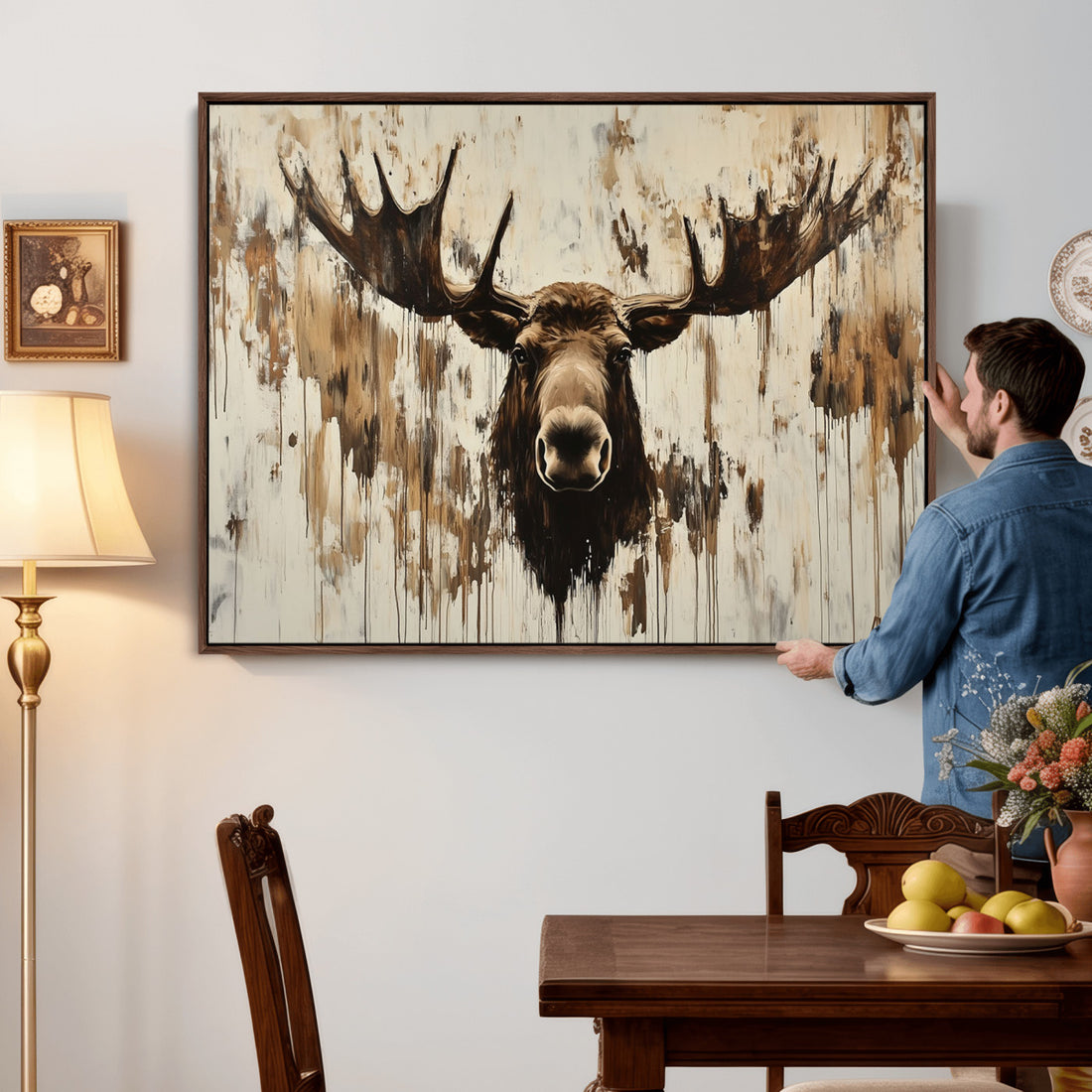 Powerful Moose Portrait Wall Art, Rich Earthy Tones