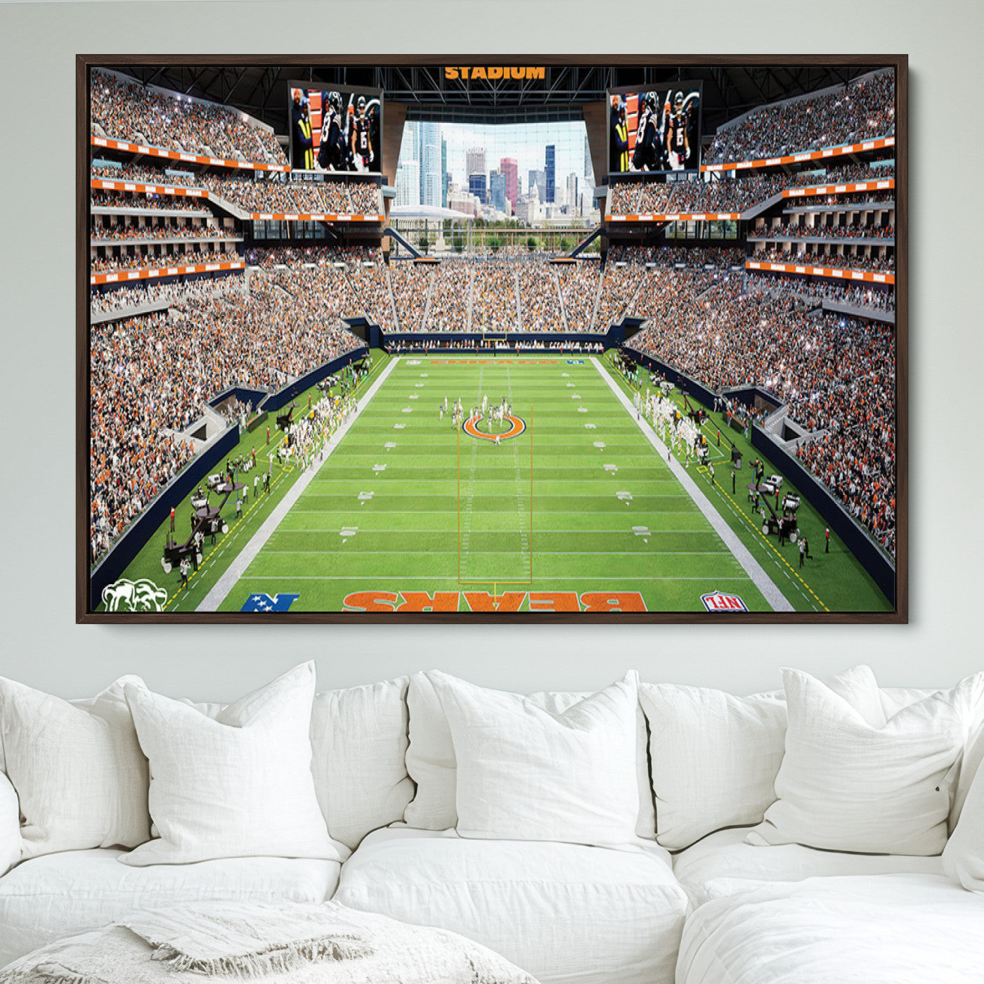 76935553-MGV-FC-36X24_Walnut-Chicago Bears Soldiers Field Wall Art Canvas Print – Framed Football Stadium Artwork for Sports Fans, Soldier Field Skyline Canvas Decor for Game Room or Man Cave