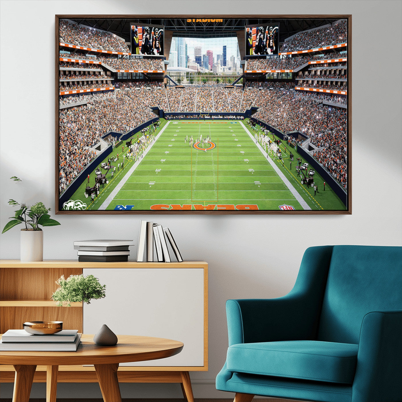76935553-MGV-FC-36X24_Walnut-Chicago Bears Soldiers Field Wall Art Canvas Print – Framed Football Stadium Artwork for Sports Fans, Soldier Field Skyline Canvas Decor for Game Room or Man Cave
