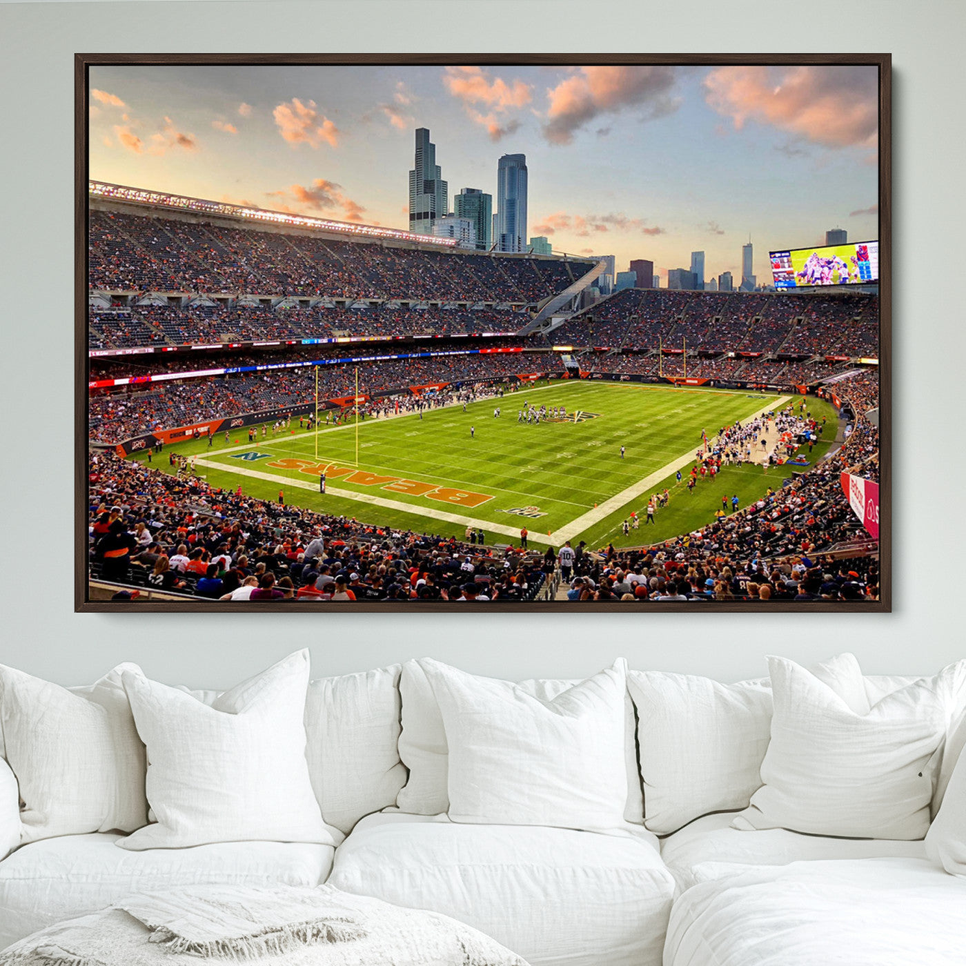 55377093-MGV-FC-36X24_Walnut-Chicago Bears Soldiers Field Wall Art Canvas Print – Framed Football Stadium Artwork for Sports Fans, Soldier Field Skyline Canvas Decor for Game Room or Man Cave