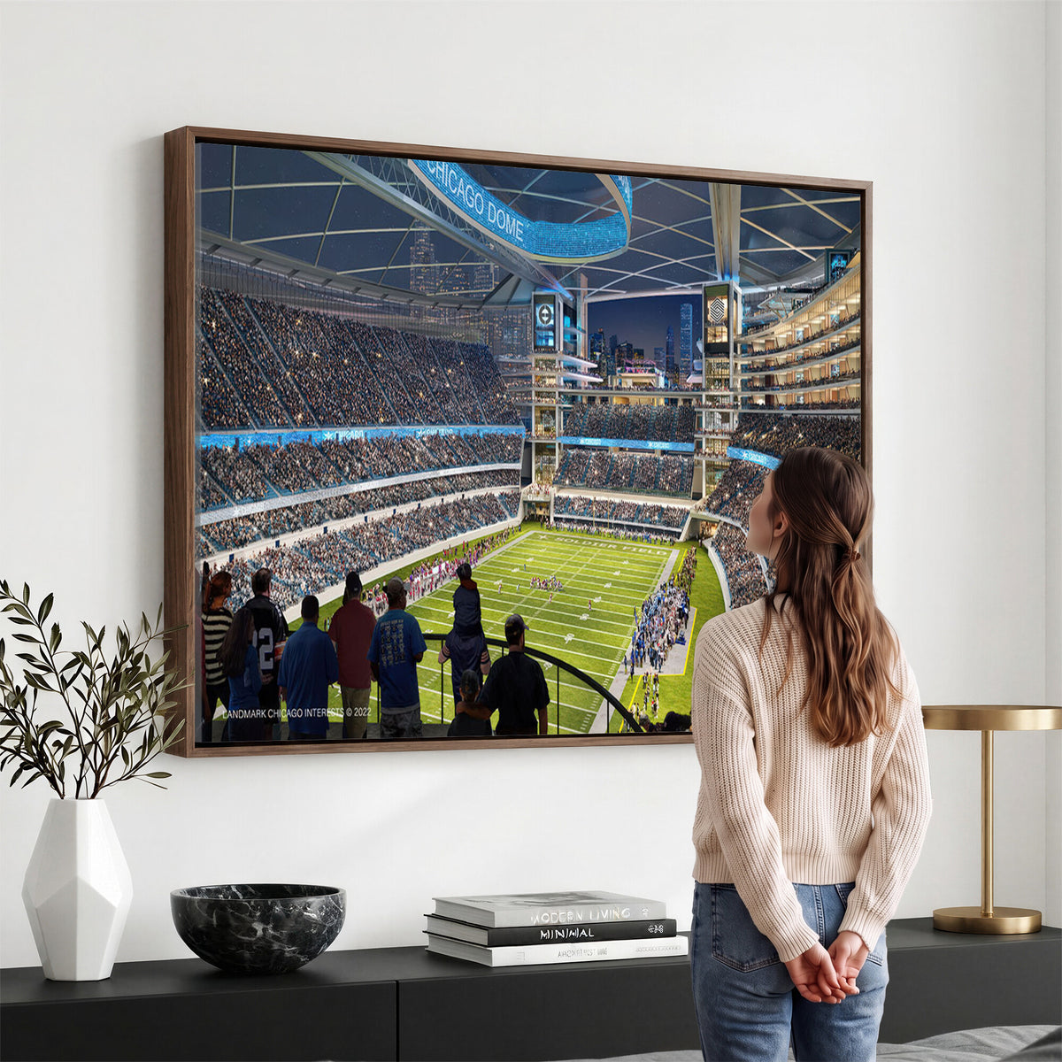 41816511-MGV-CV-36X24 - Chicago Dome Stadium Wall Art Canvas Print, Framed Modern Decor