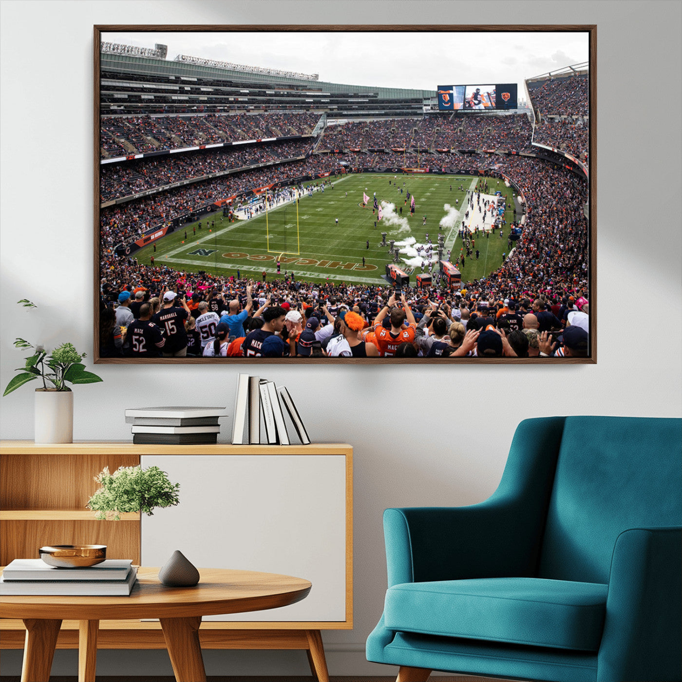 18347149-MGV-FC-36X24_Walnut-Chicago Bears Soldiers Field Wall Art Canvas Print – Framed Football Stadium Artwork for Sports Fans, Soldier Field Skyline Canvas Decor for Game Room