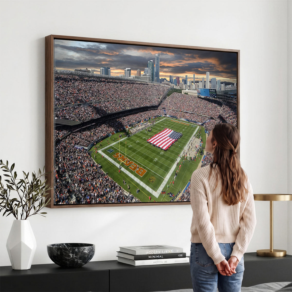 98106777-PAN-FL-20X10 - Chicago Bears Soldiers Field Wall Art Canvas Print, Extra Large Game Room Wall Decor
